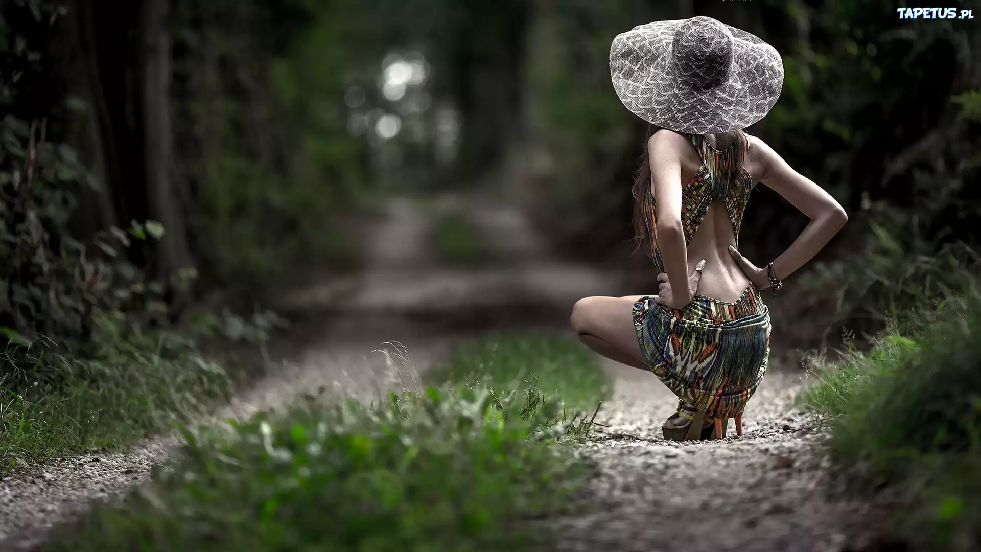 Kobieta, Figura, Kapelusz, Styl, Moda, Las, Droga