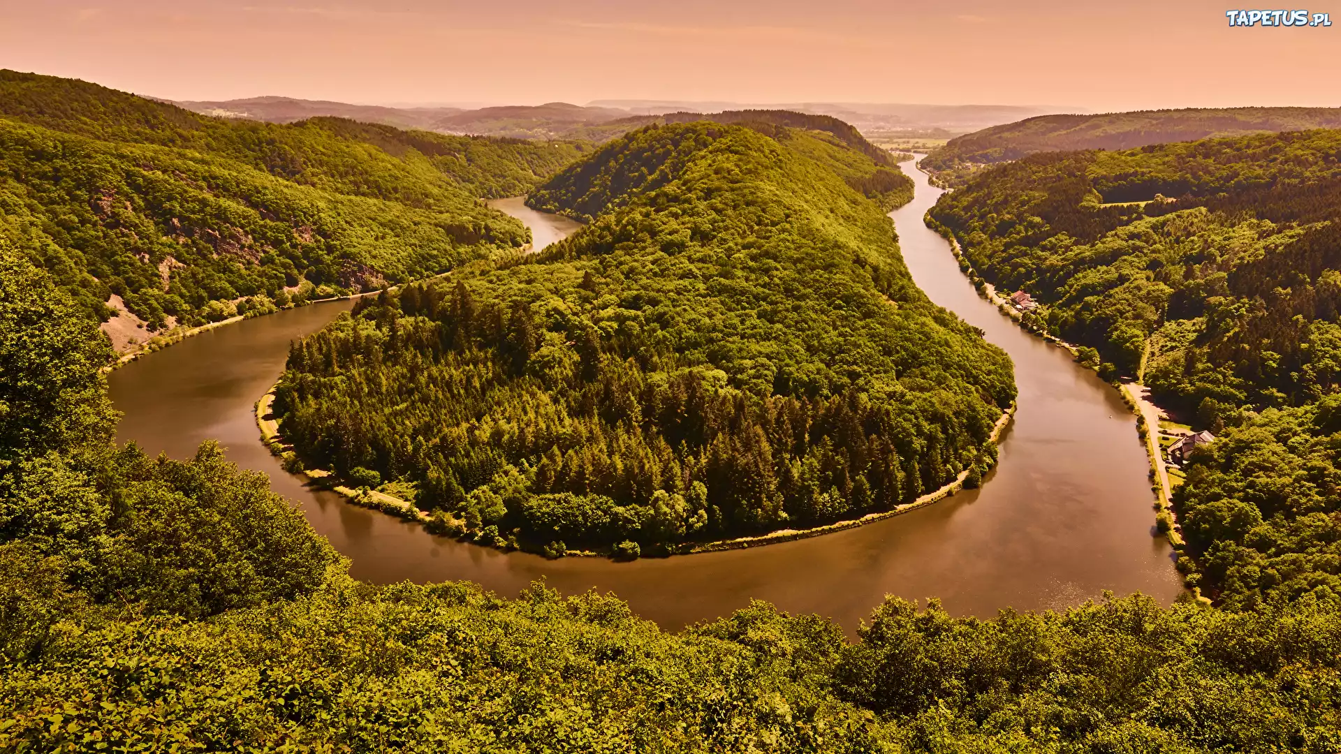 Rzeka Saara, Meander, Zakole, Meandro del Sarre, Mettlach, Niemcy, Wzgórza