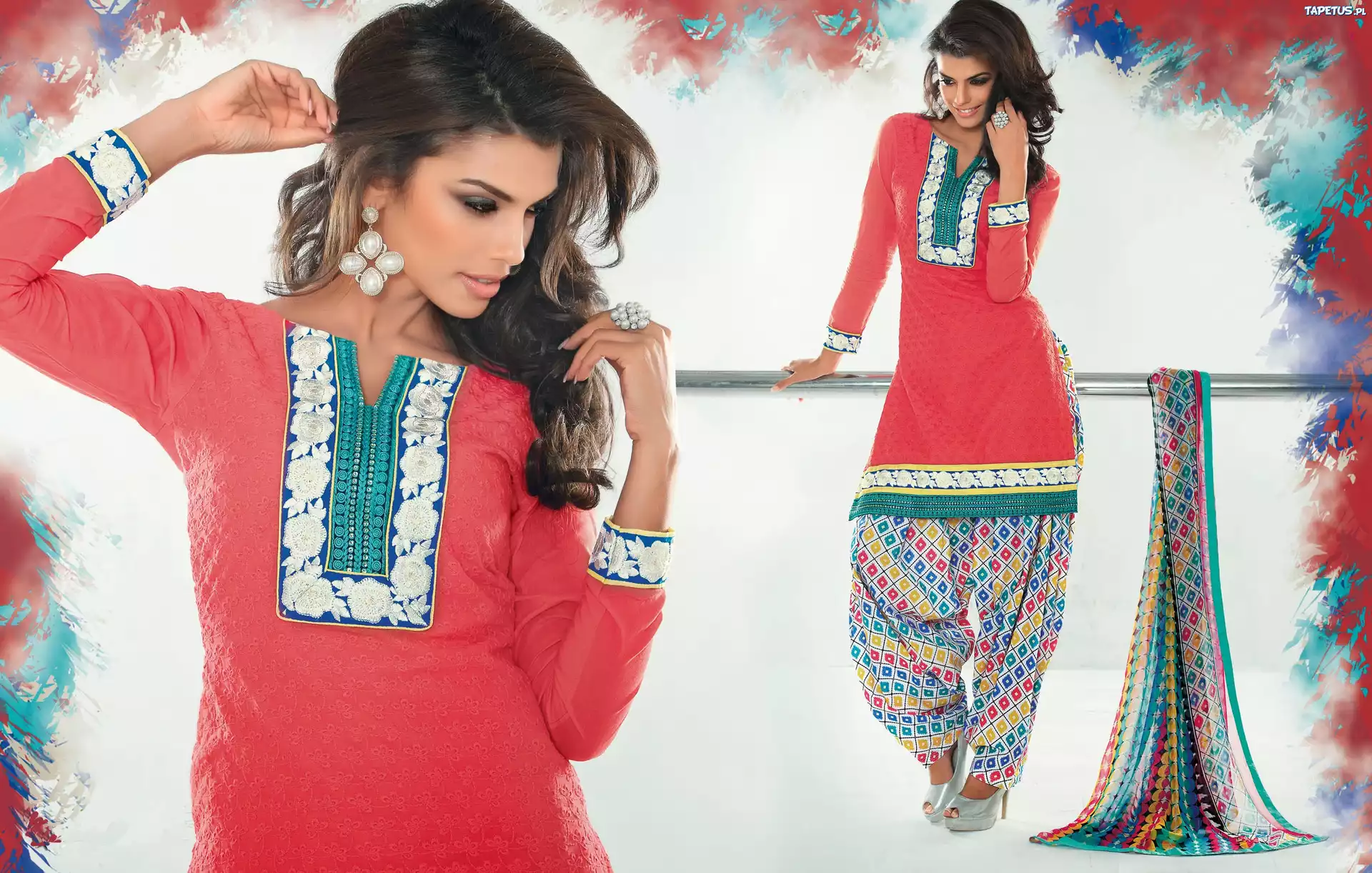 Kobieta, Strój, Salwar, Kameez, Makijaż, Biżuteria