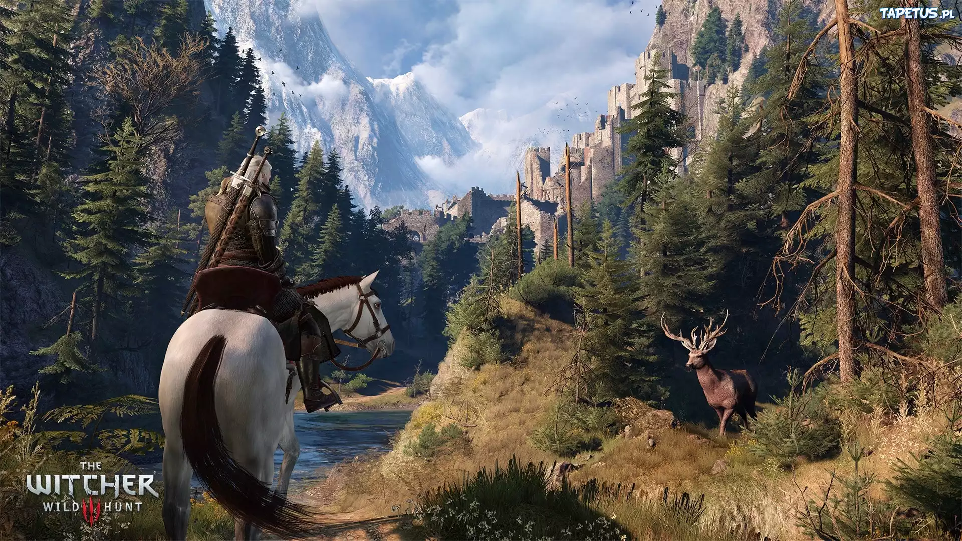 Gra, Wiedźmin 3: Dziki Gon - The Witcher 3: Wild Hunt, Koń, Lasy, Jeleń, Twierdza, Szczyty