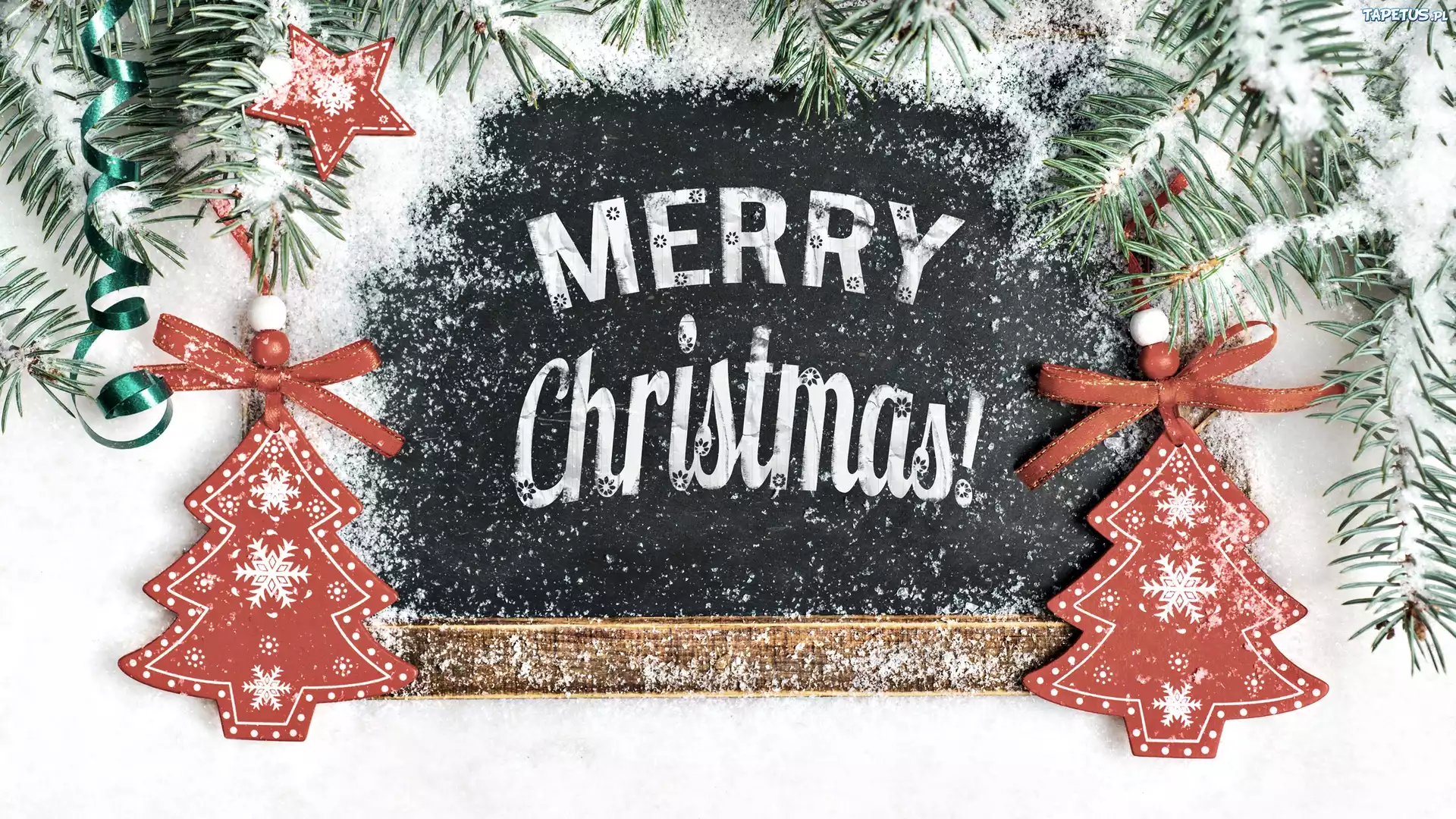 Boże Narodzenie, Merry Christmas, Tabliczka, Choinki, Świerkowe, Gałązki