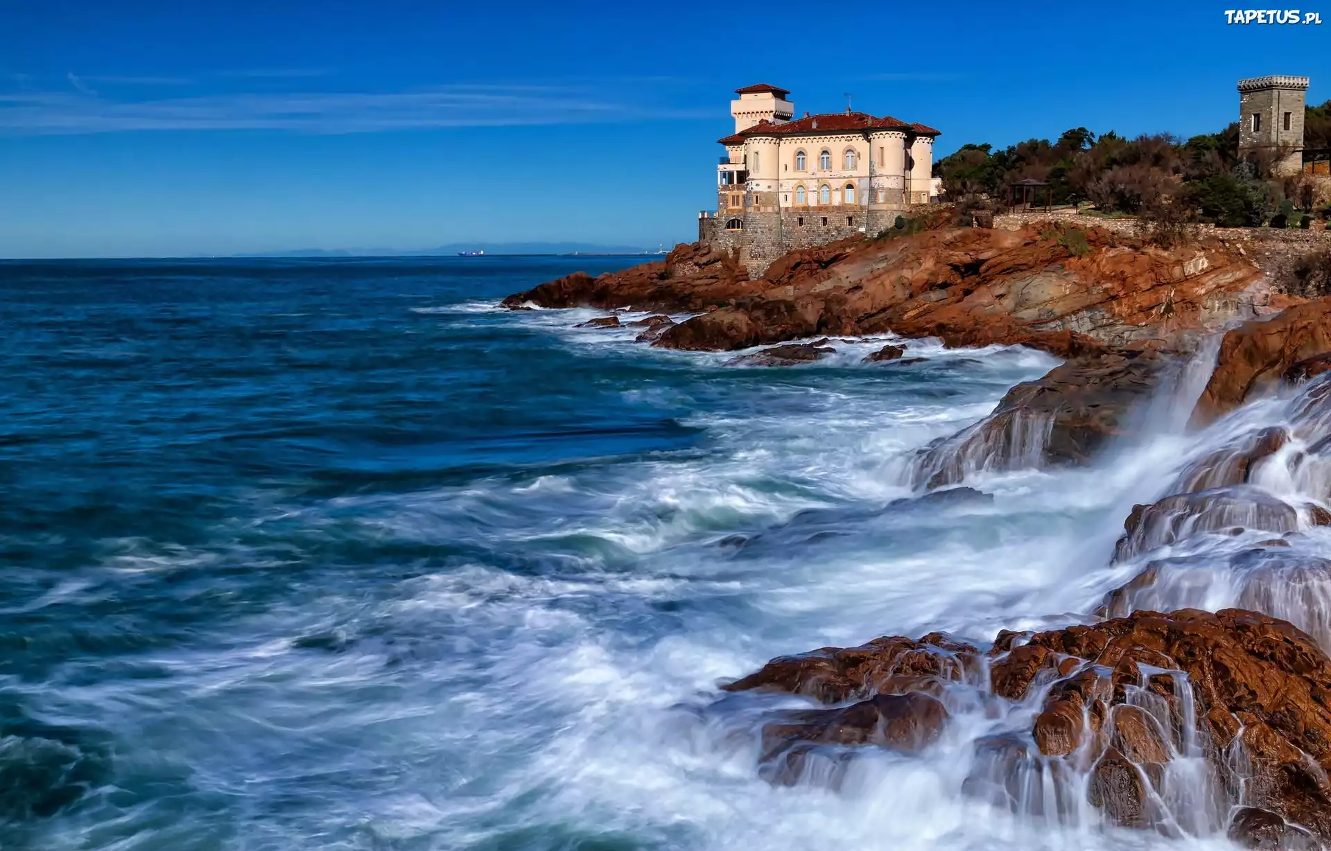 Castel Boccale Livorno, Zamek, Wybrzeże, Skały, Toskania, Włochy