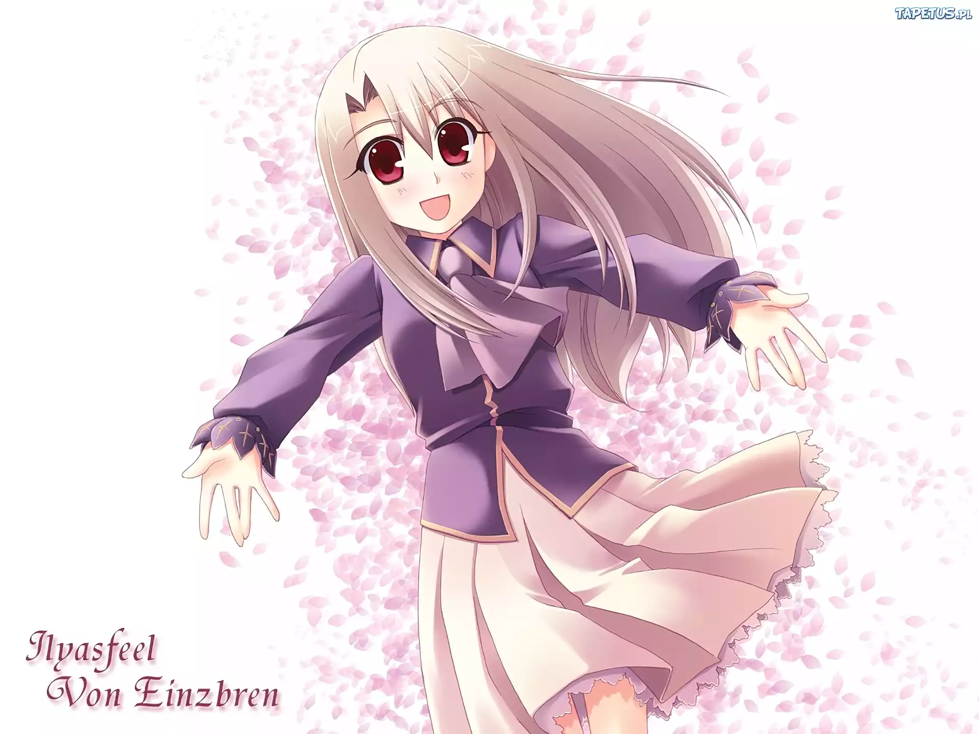 Fate Stay Night, płatki, dziewczyna, sukienka, oczy