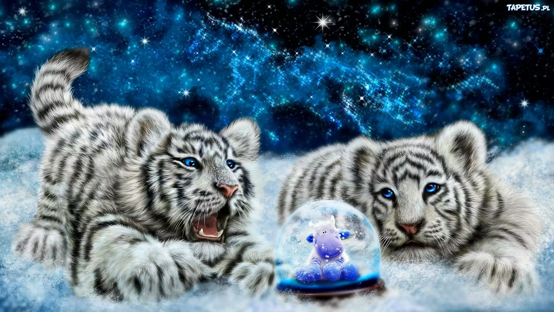 Grafika 2D, Tygrysy, Szklana, Kula, Zima