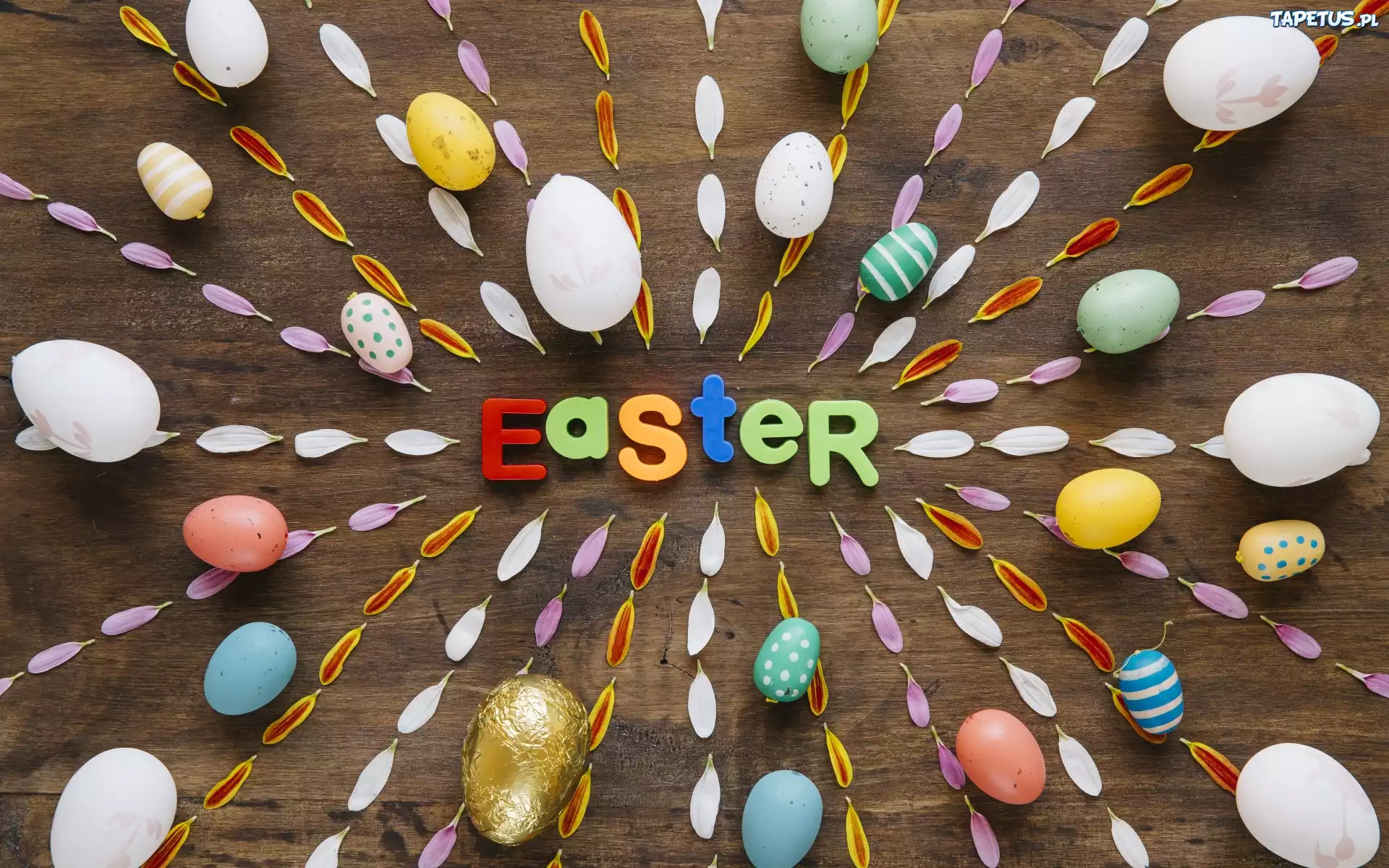 Wielkanoc, Pisanki, Kolorowe, Płatki, Deski, Napis, Easter