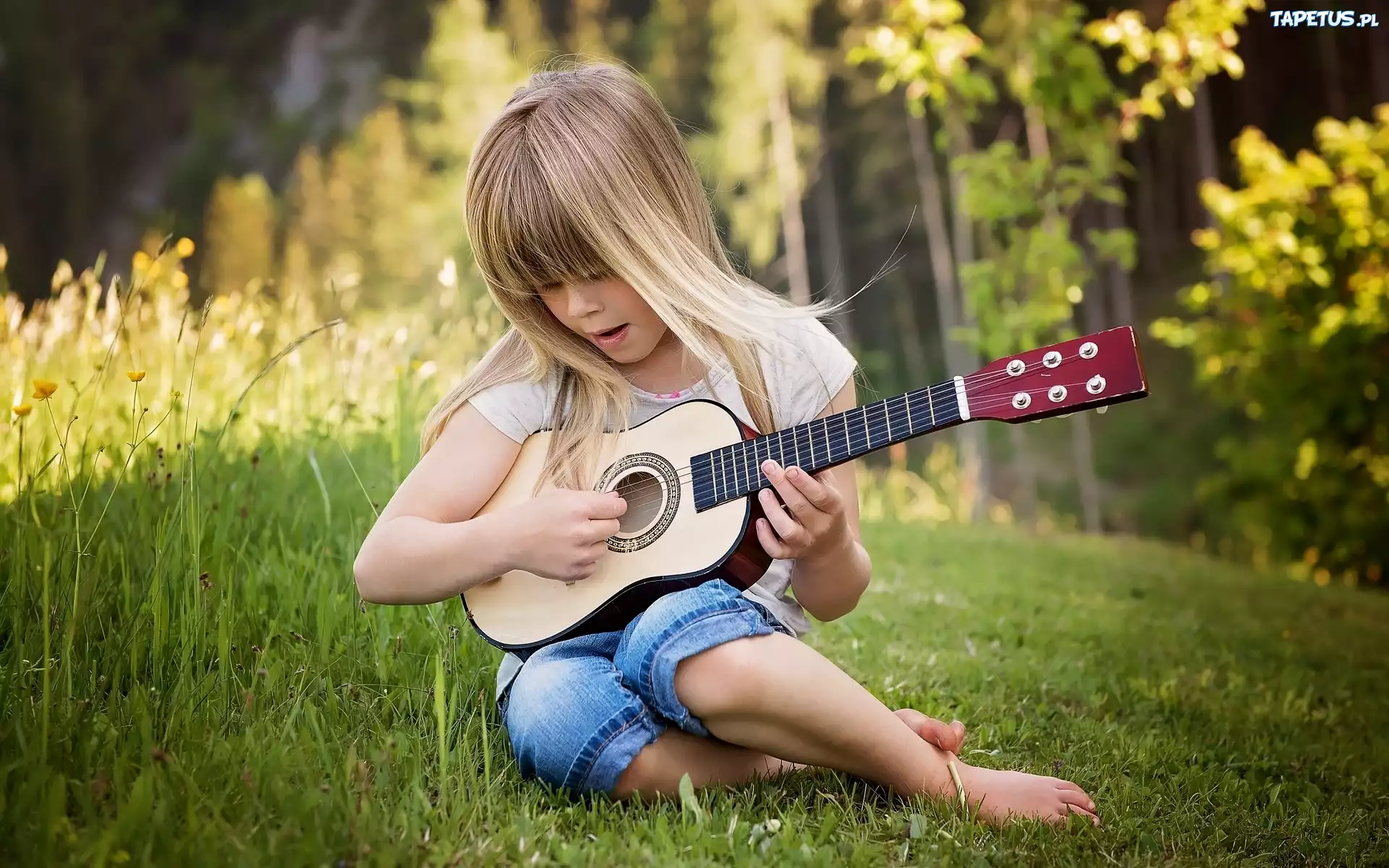 Dziewczynka, Łąka, Gitara