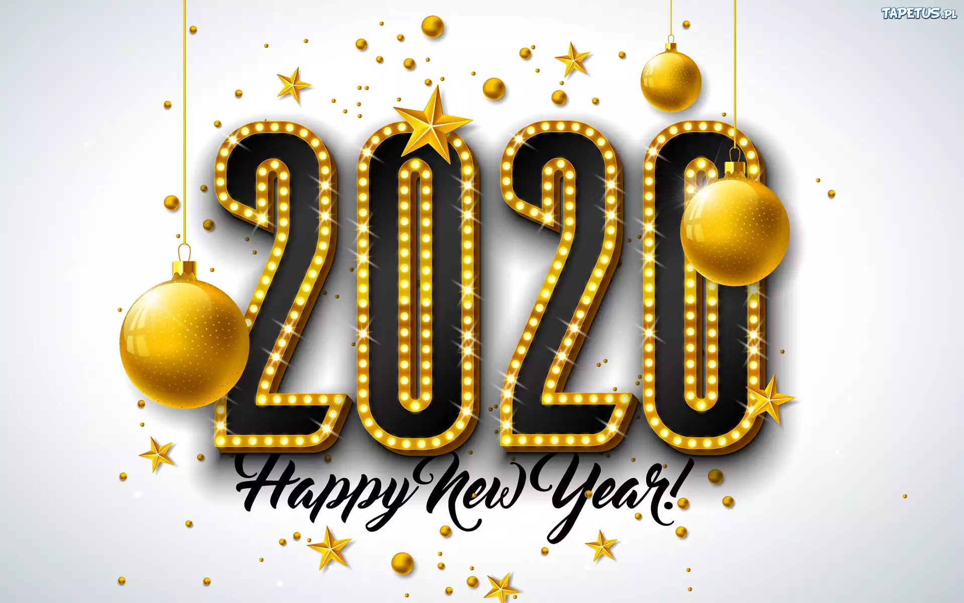 Grafika, Nowy Rok, 2020, Bombki, Gwiazdki