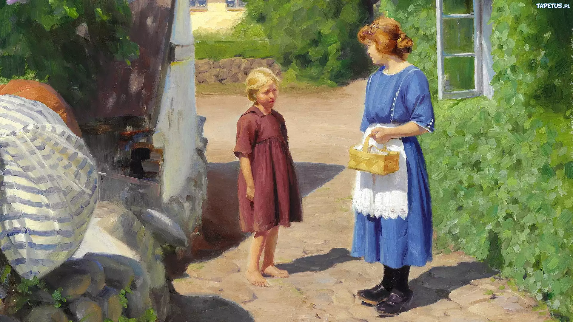 Matka, Córka, Kobieta, Dziewczynka, Malarstwo, Obraz, Hans Andersen Bradekilde