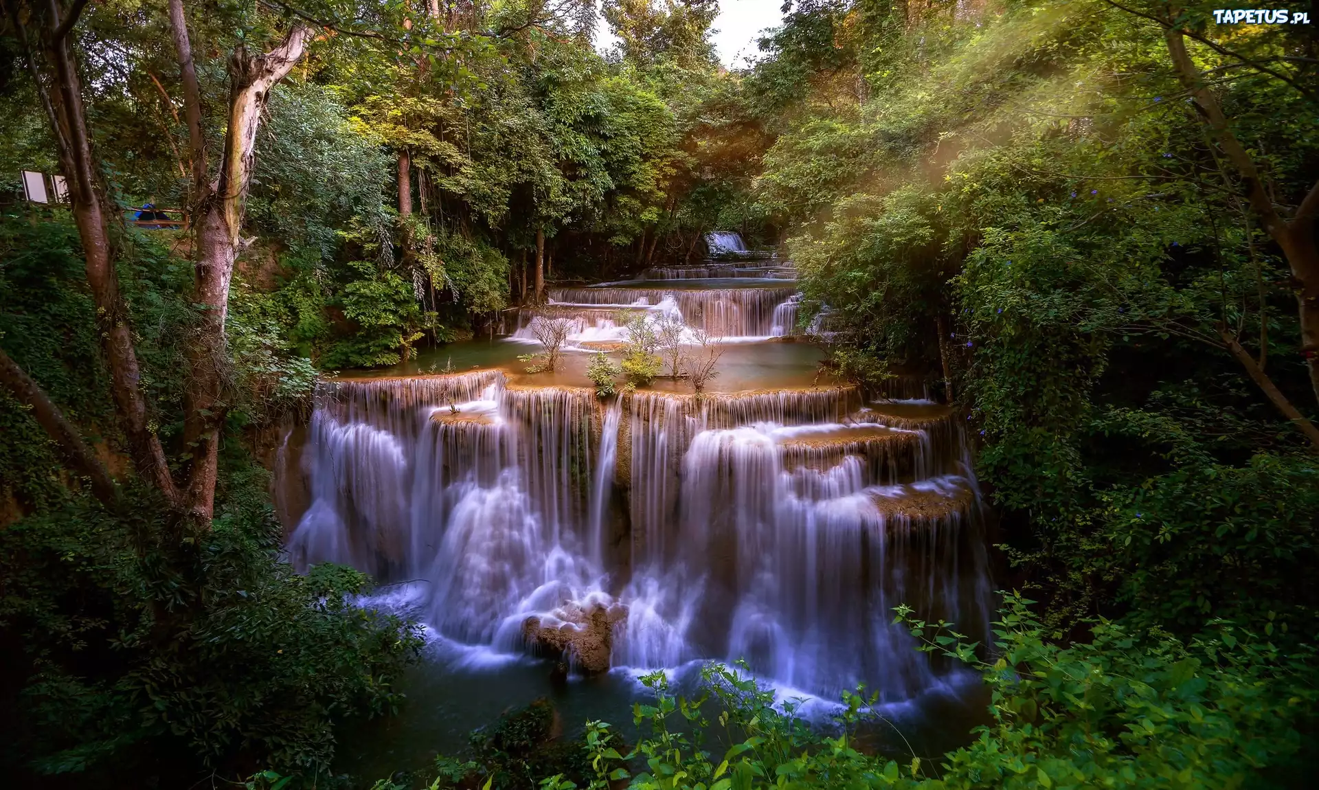 Wodospad Erawan, Kaskada, Drzewa, Park Narodowy Erawan, Tajlandia