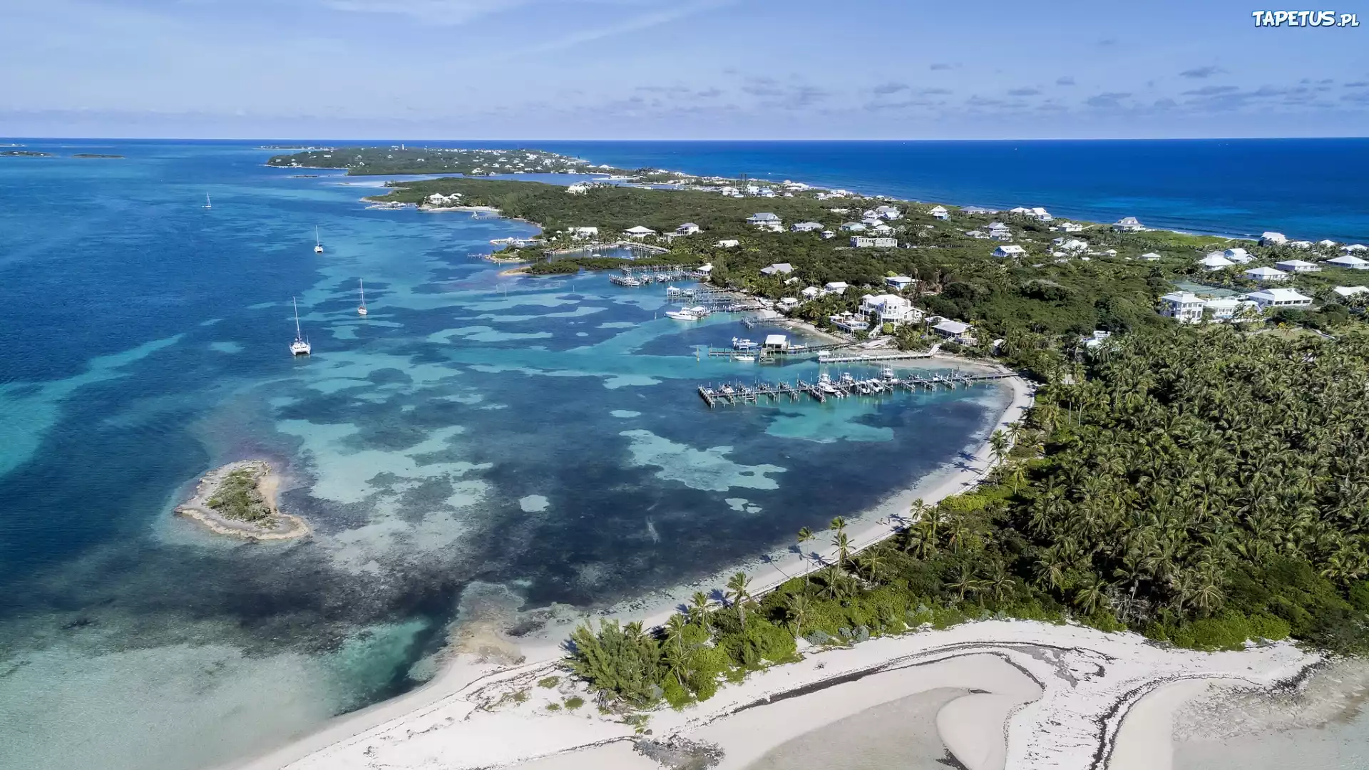 Wyspa, Elbow Cay, Morze, Domki, Jachty, Bahamy