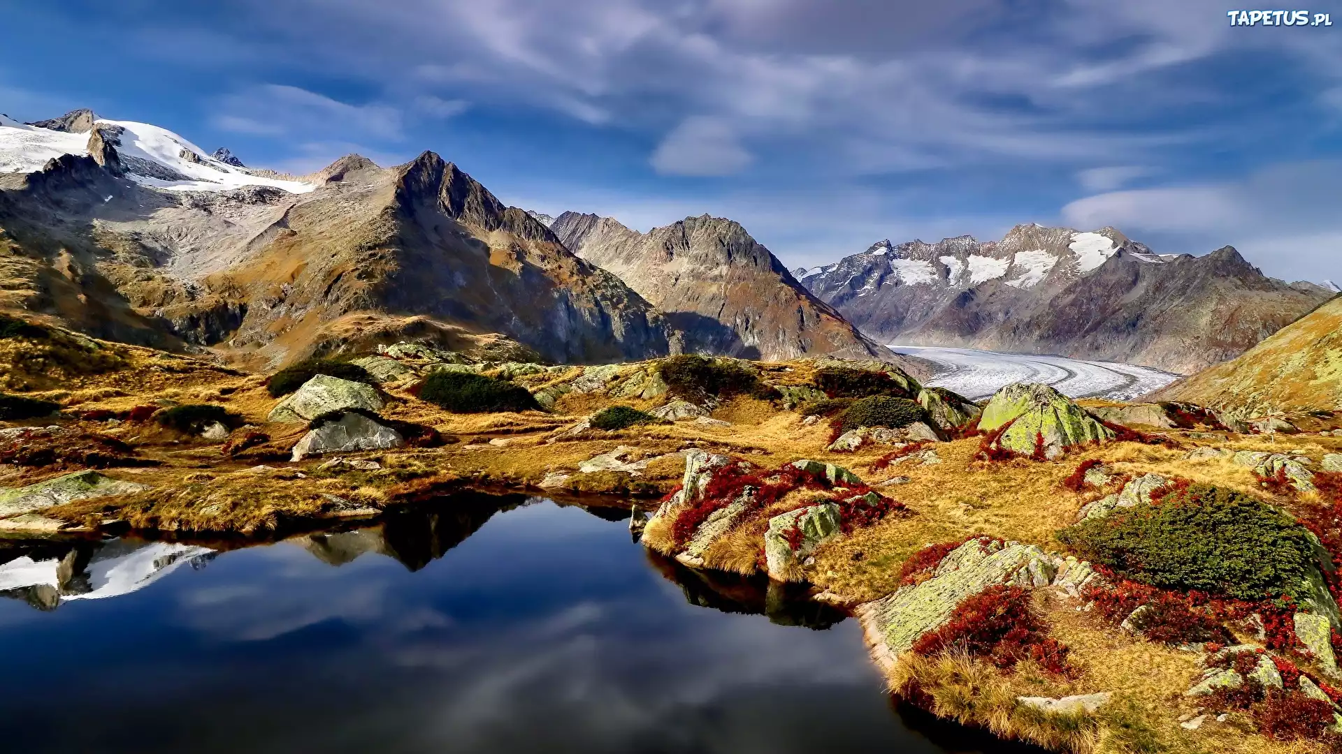 Lodowiec, Aletschgletscher, G?ry, Alpy Berne?skie, Ka?u?a, Kanton Valais, Szwajcaria