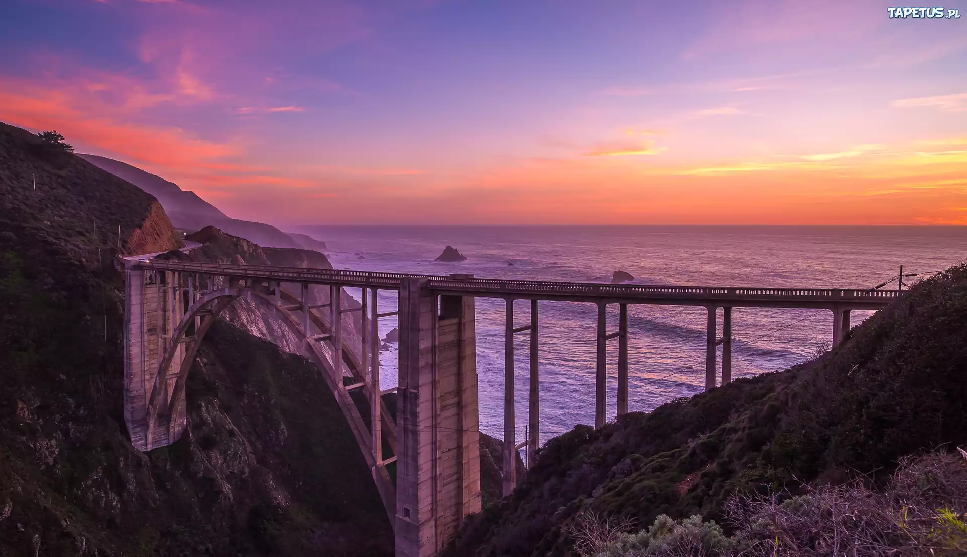 Most Bixby Creek Bridge, G?ry, Morze, Zach?d s?o?ca, Region Big Sur, Kalifornia, Stany Zjednoczone