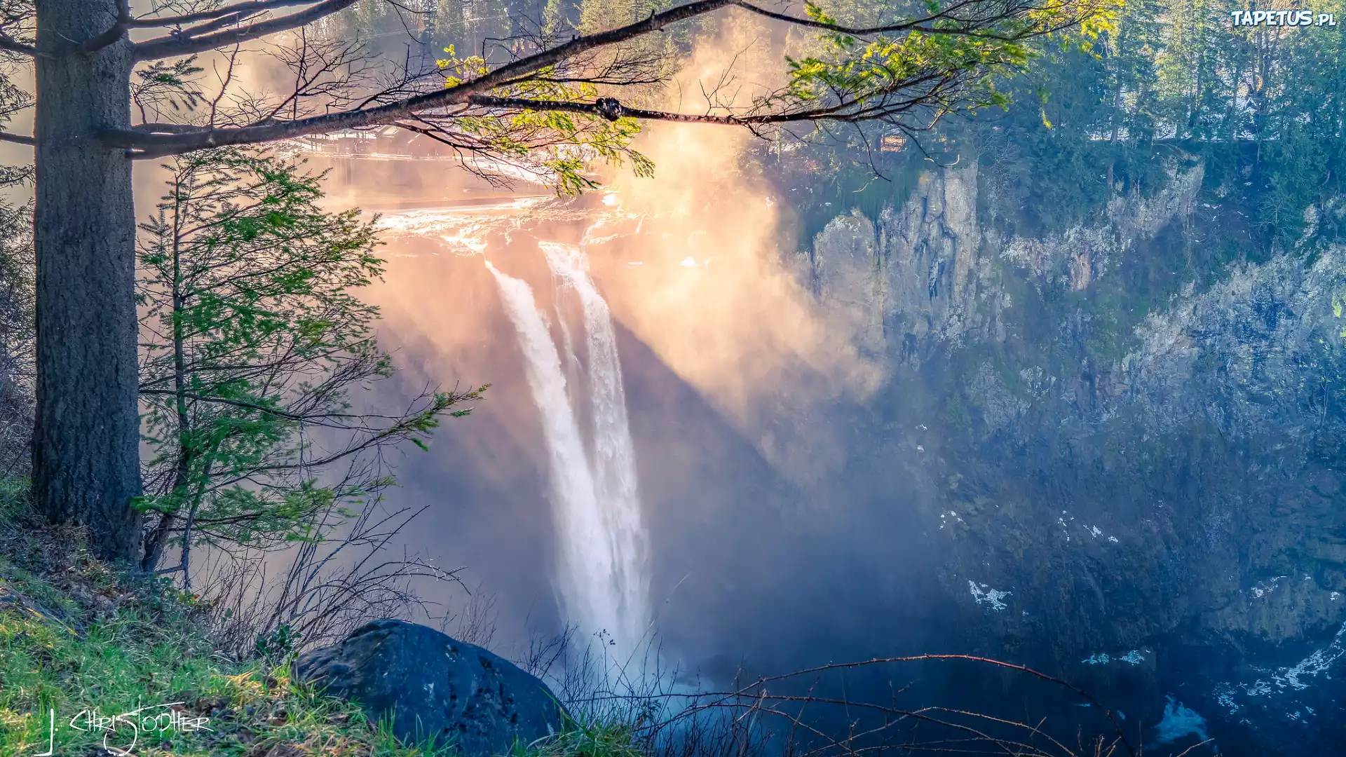 Wodospad Snoqualmie Falls, Ska?y, Drzewa, Hrabstwo King, Stan Waszyngton, Stany Zjednoczone
