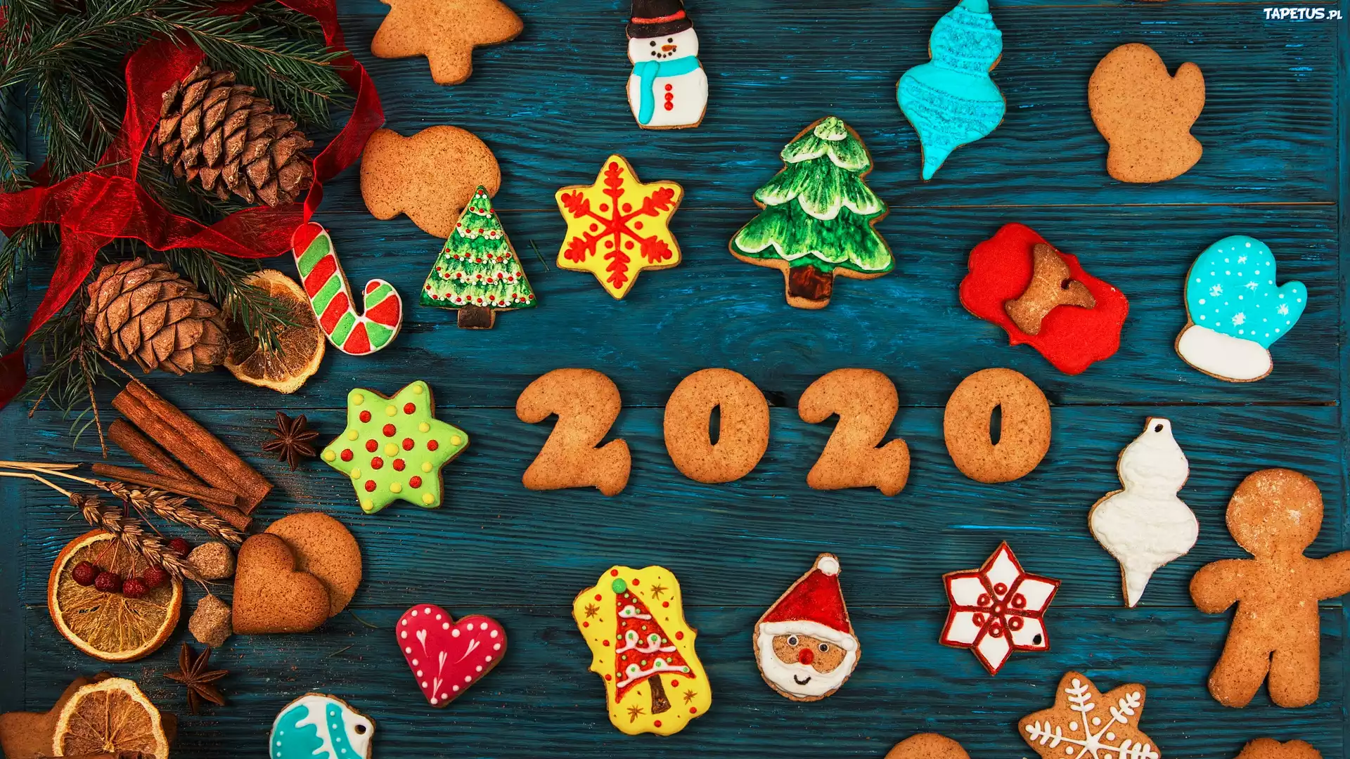 ?wi?teczna, Kompozycja, Ciasteczka, Pierniczki, Pomara?cze, Plastry, Cynamon, Szyszki, Ga??zki, Deski, Nowy Rok, 2020