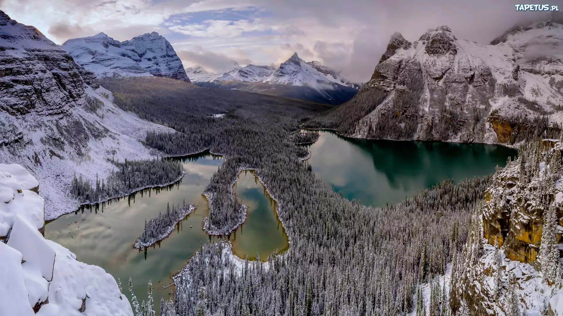 Kanada, Kolumbia Brytyjska, Park Narodowy Yoho, Jeziora, Mary Lake, Lake OHara, G?ry, Zima, Chmury
