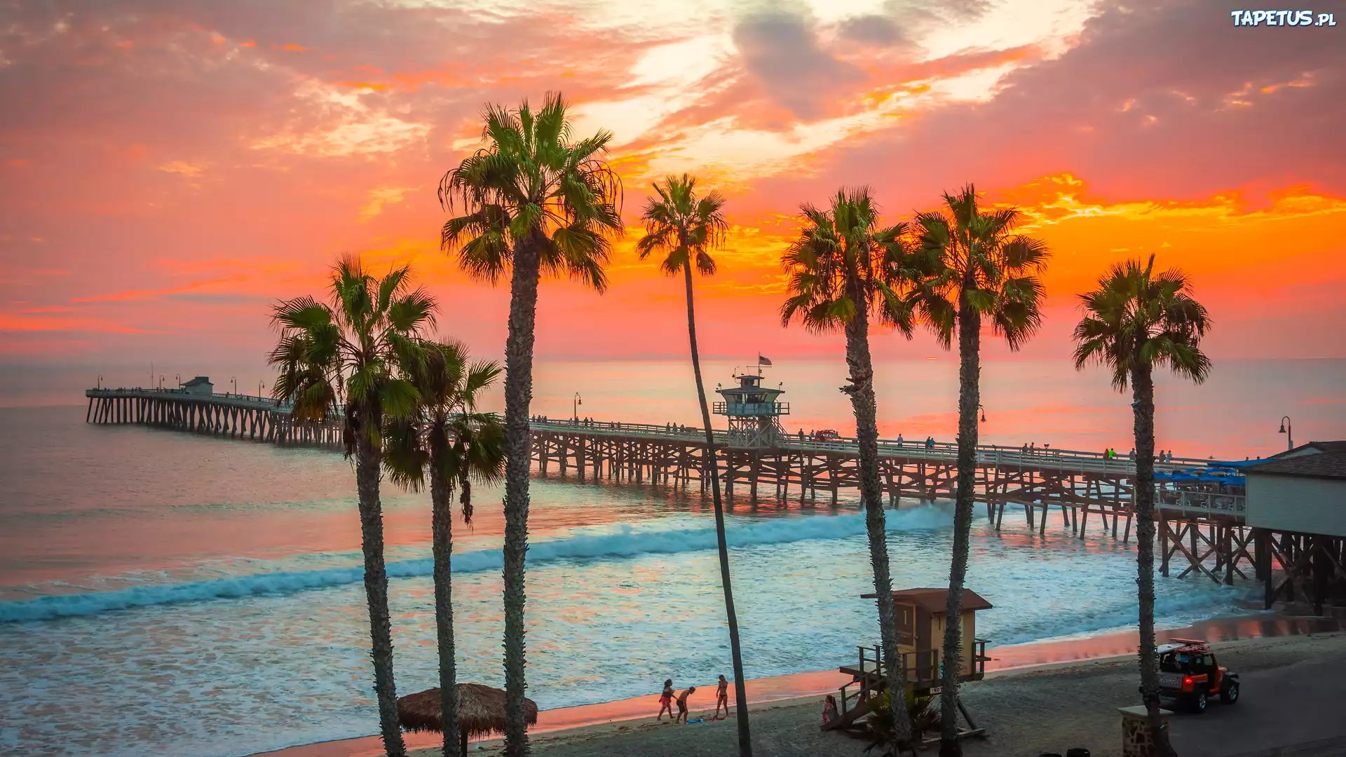 Morze, Molo, Palmy, Pla?a, San Clemente, Kalifornia, Stany Zjednoczone