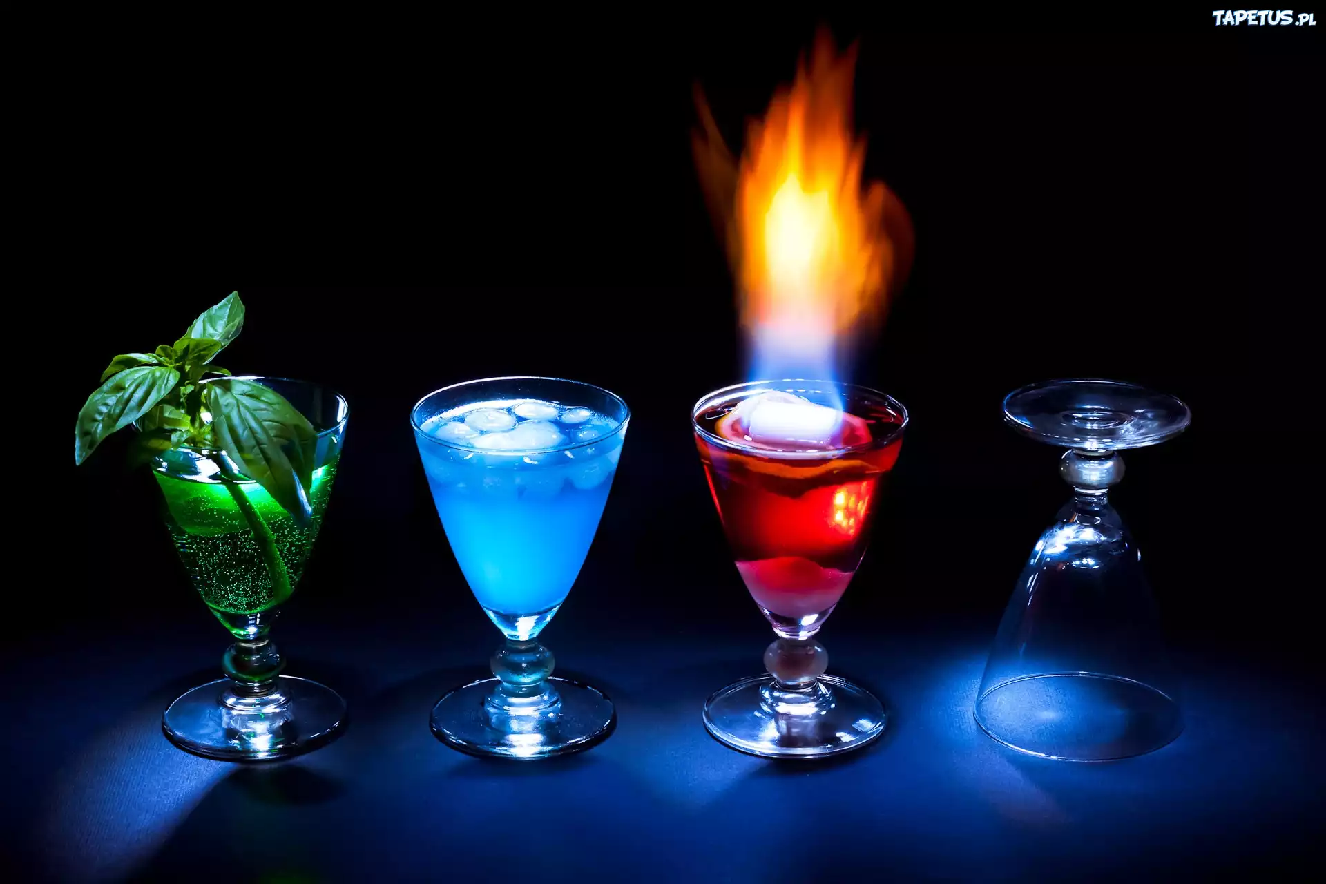 Kolorowe, Drinki, L?d, Ogie?, Cztery, Kieliszki
