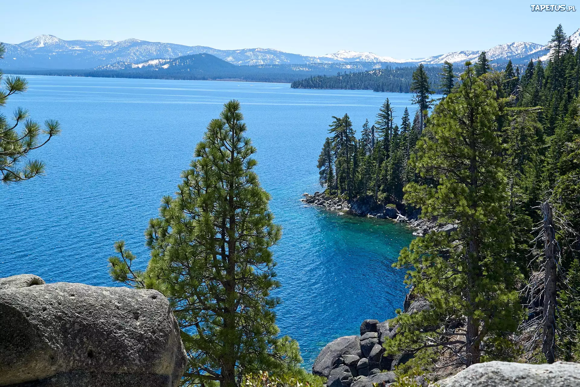 Jezioro Tahoe, G?ry, Sierra Nevada, Ska?y, Sosny, Stany Zjednoczone