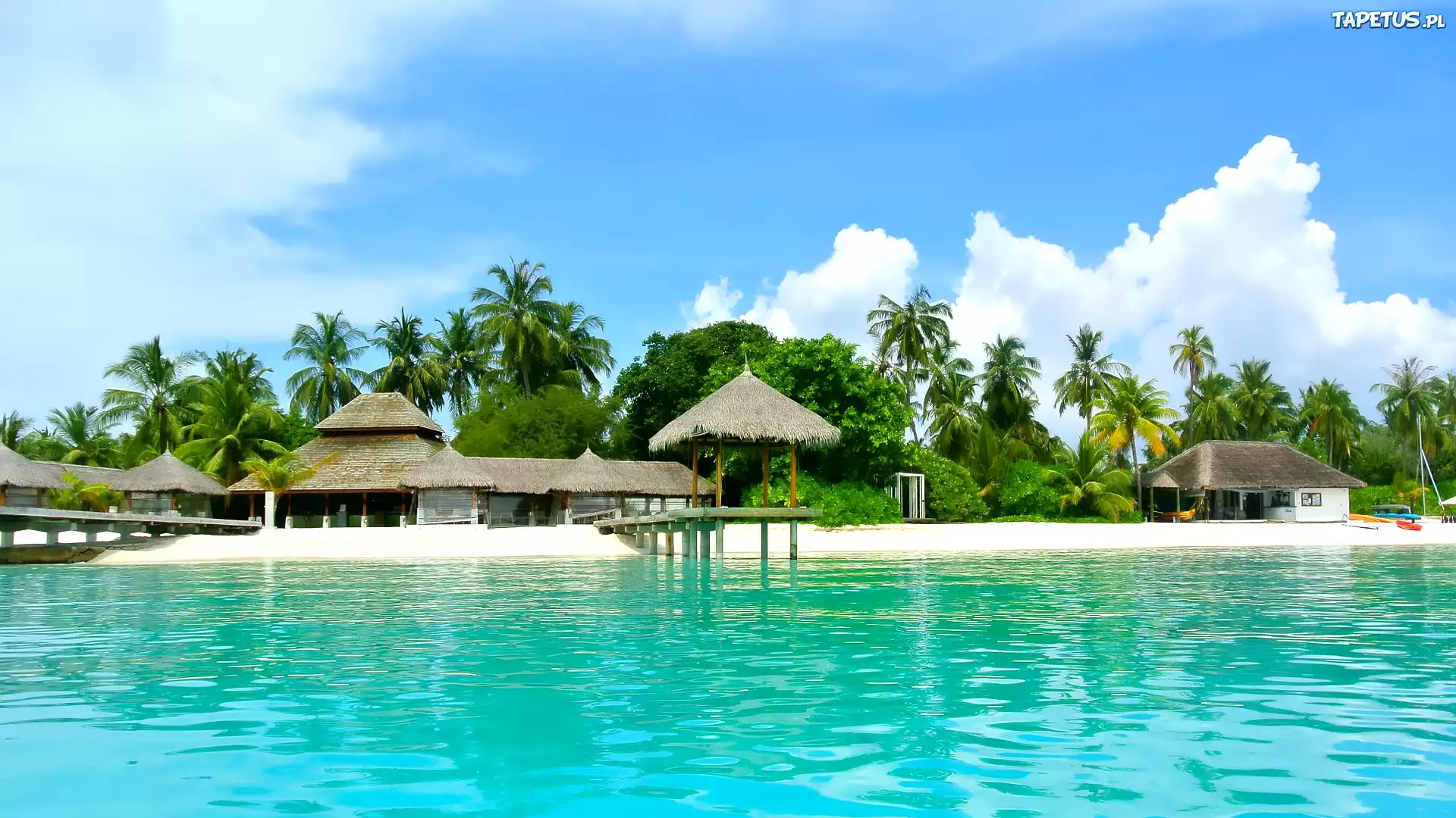 Morze, Palmy, Kokosowe, Pomosty, Chaty, Malediwy