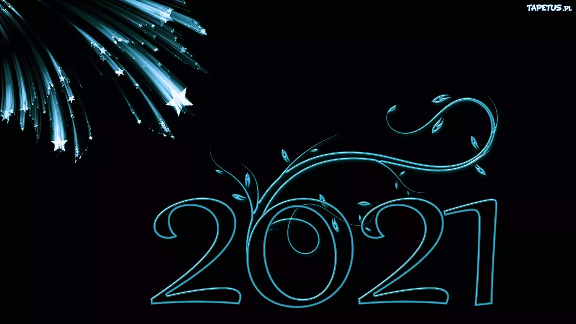 Nowy Rok, 2021, Cyfry, Fajerwerki, Niebiesko-czarna, Grafika 2D