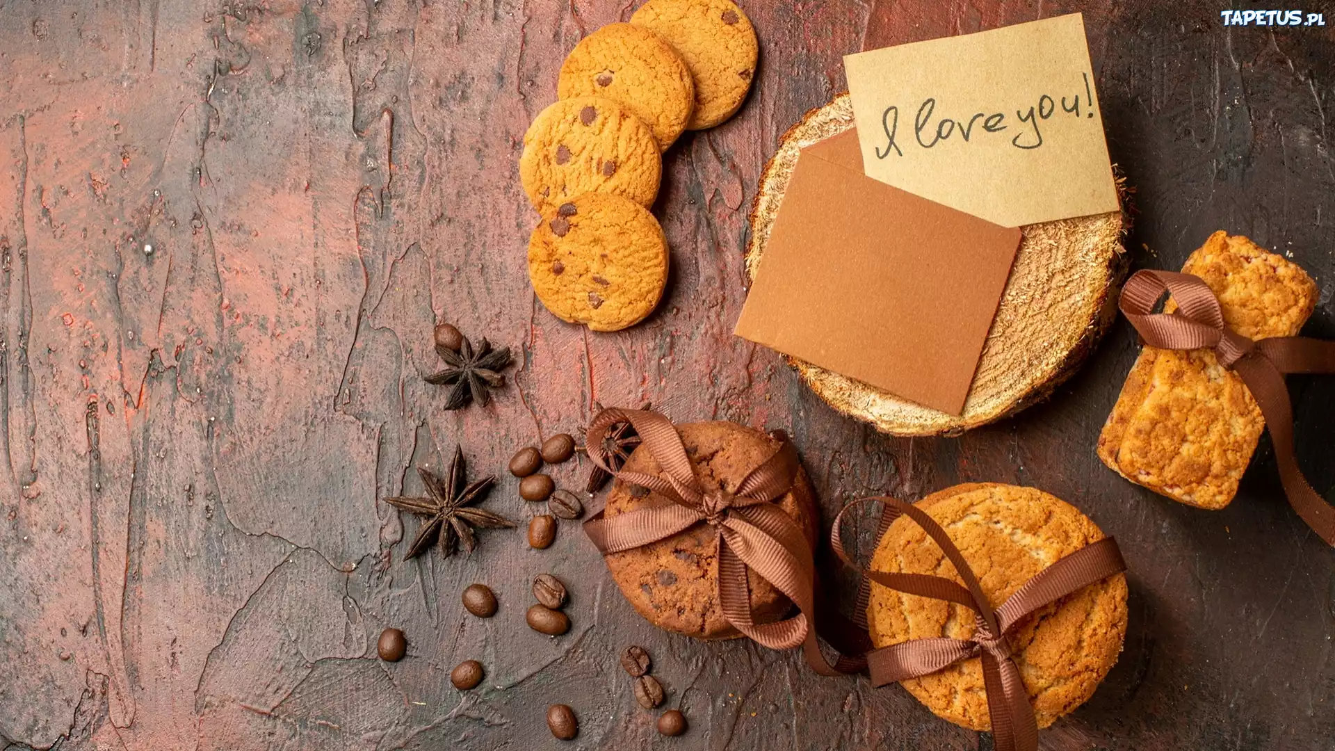 Ciasteczka, Drewno, Kartka, Napis, I love you