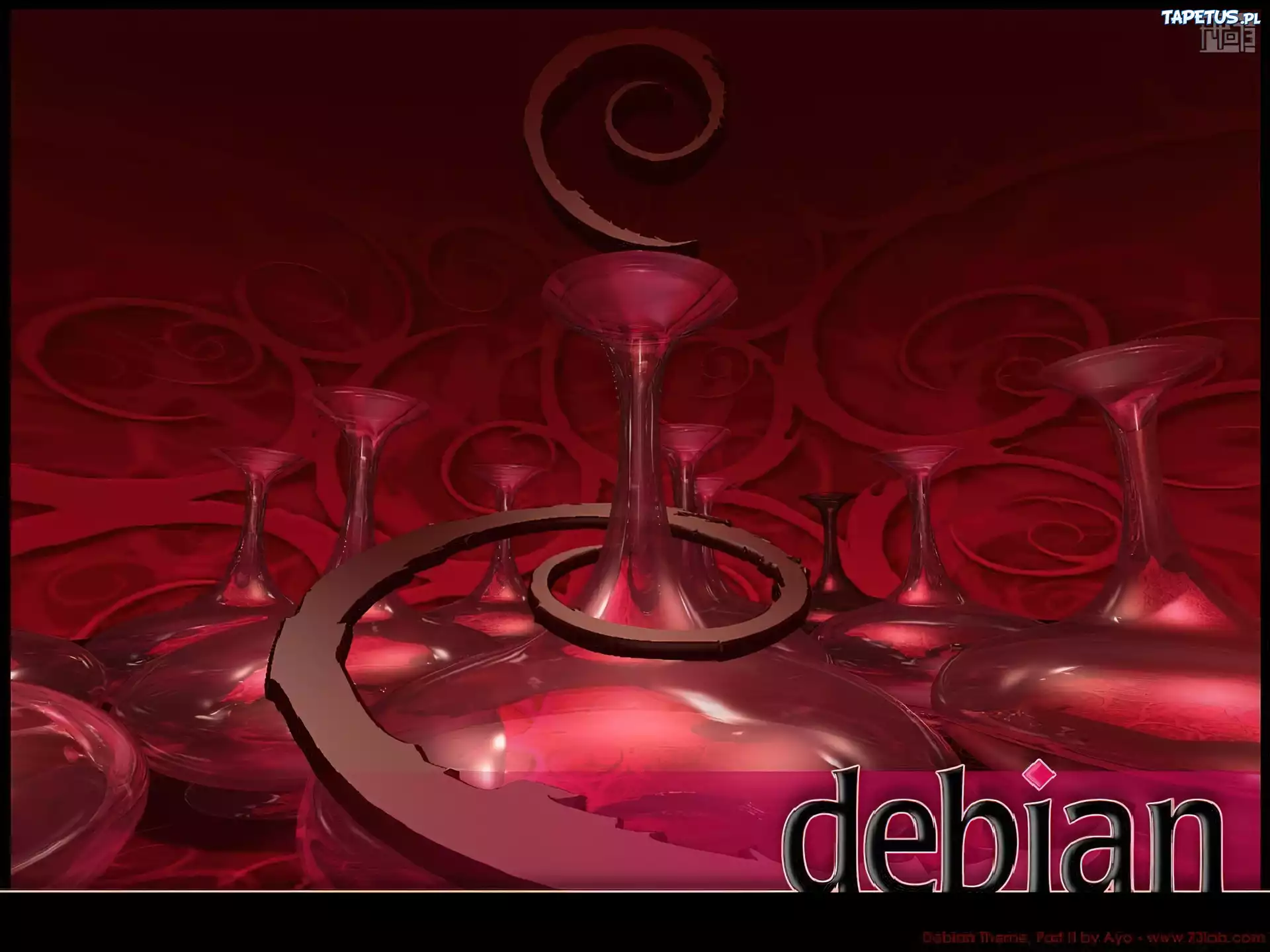 Linux Debian, ślimak, zawijas, muszla, grafika, kieliszek