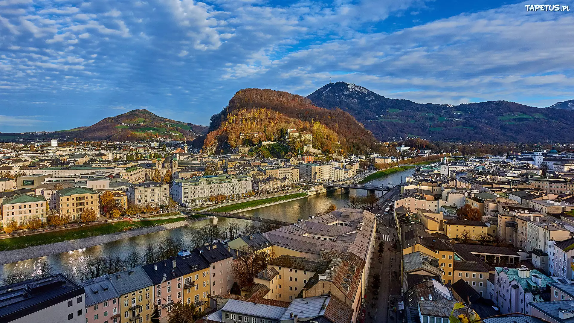 Austria, Góry, Salzburg, Rzeka Salzach, Domy
