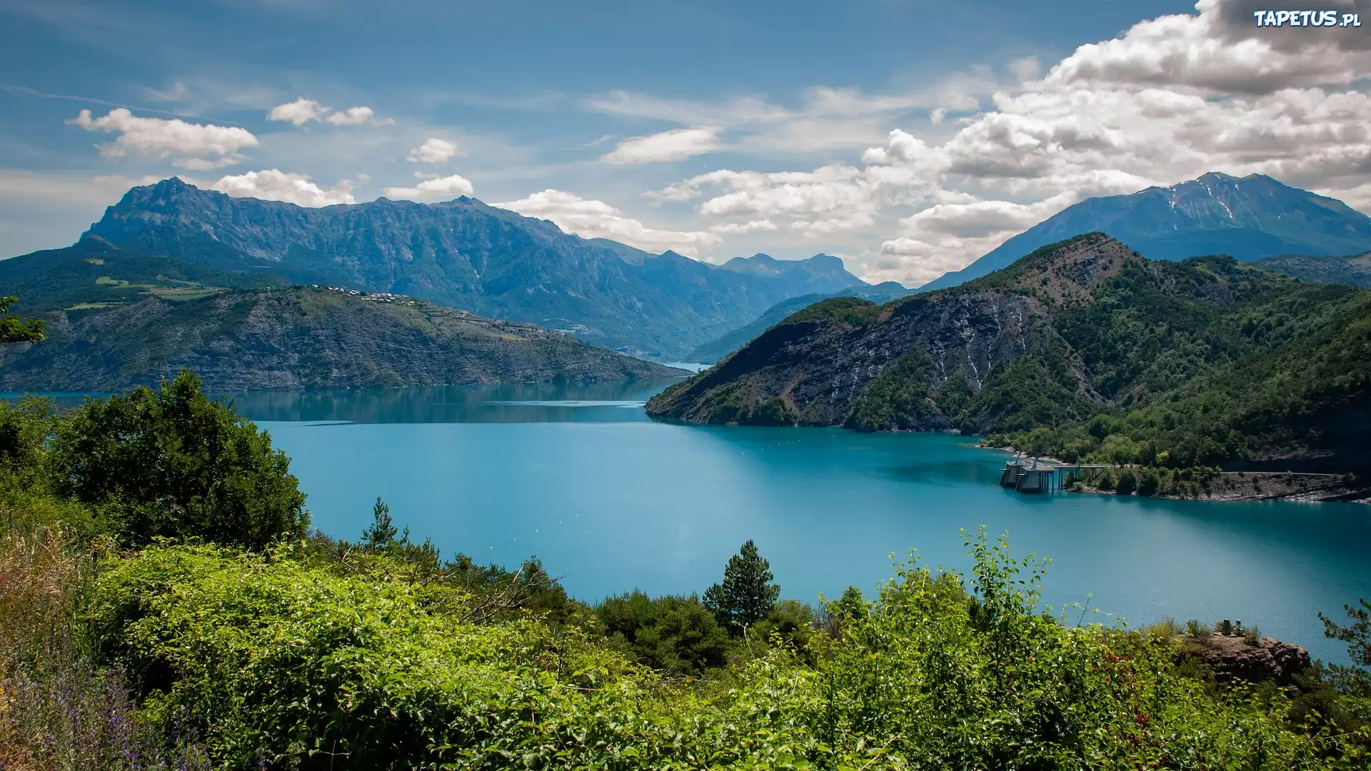 Jezioro Serre Poncon, Francja, Zbiornik, Góry, Alpy, Roślinność