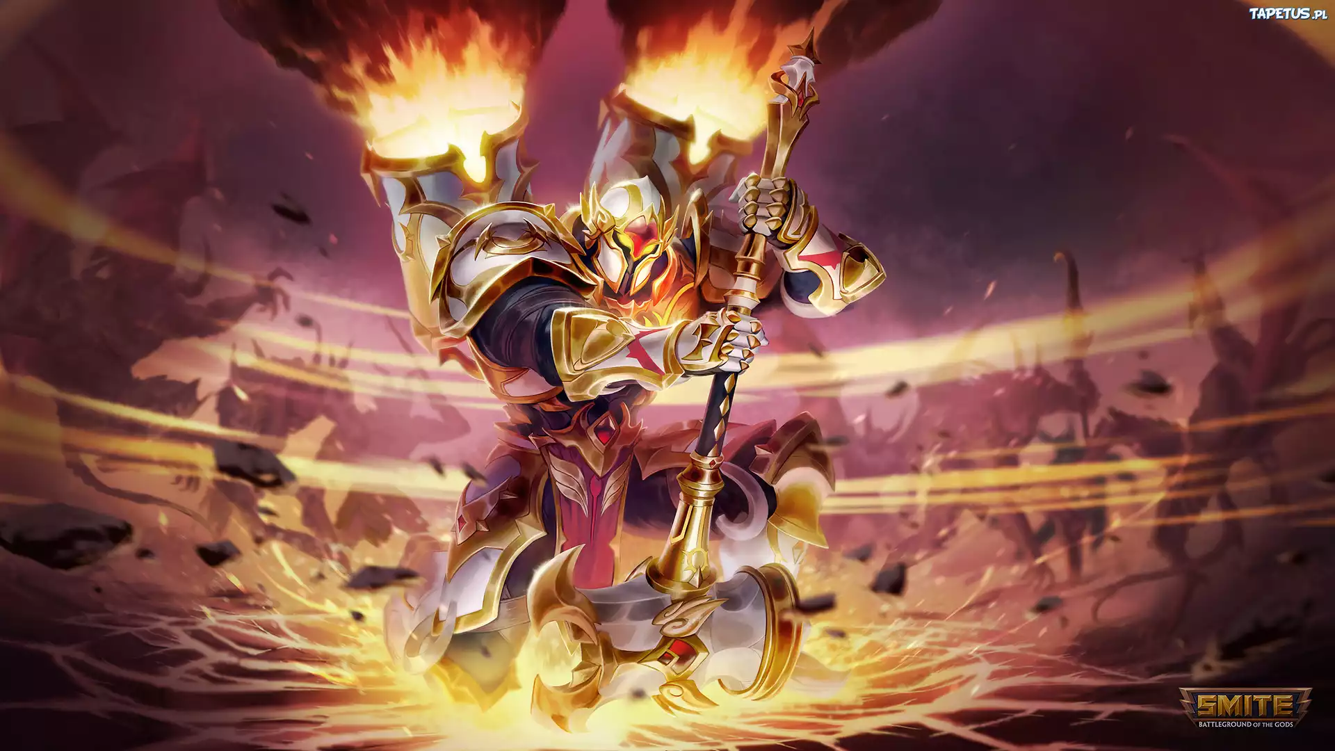 Gra, Smite Battleground of the God, Postać, Cannon Crusader Vulcan, Młot, Ogień, Wybuch