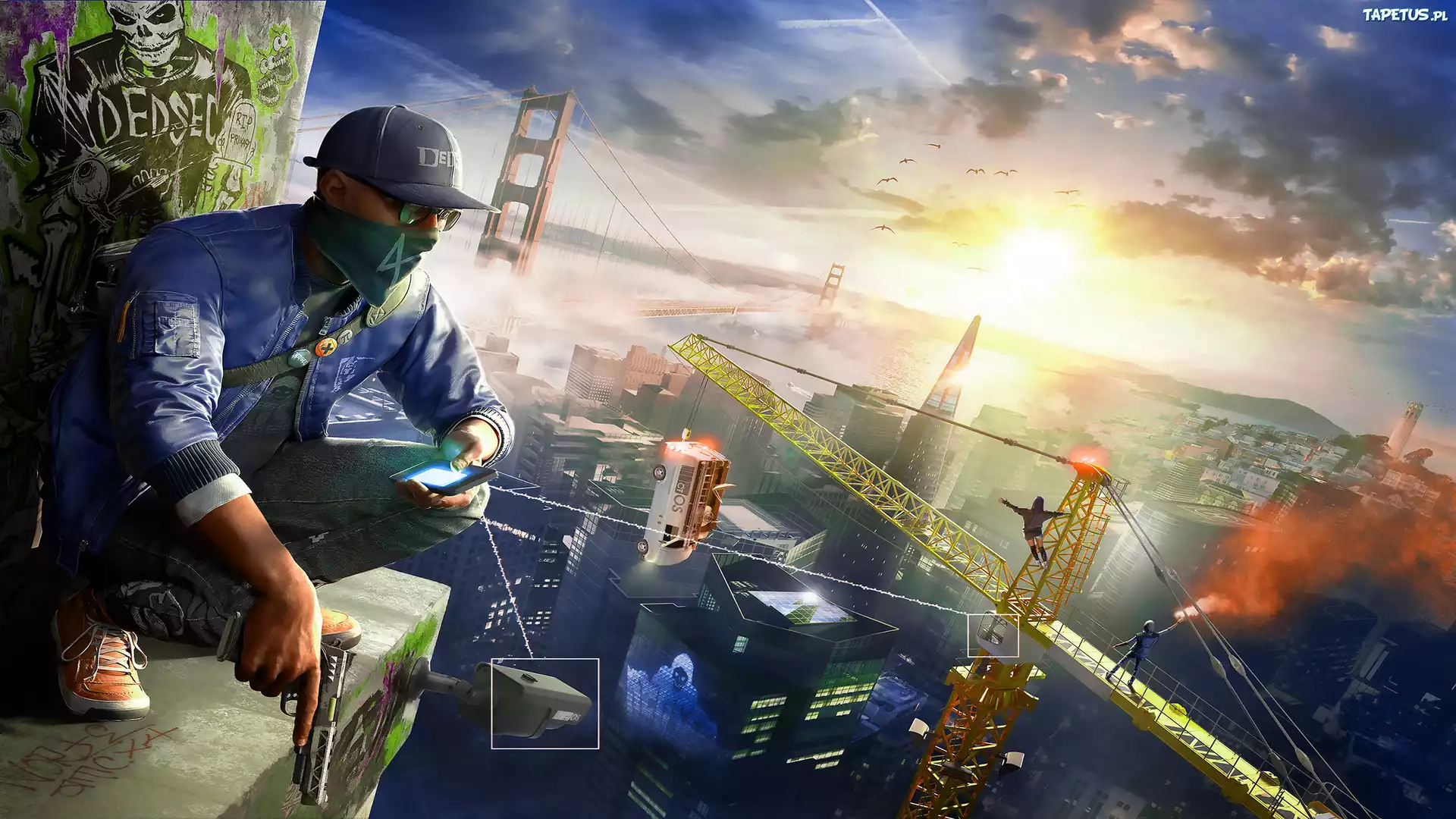 Gra, Watch Dogs 2, Mężczyzna, Dźwig