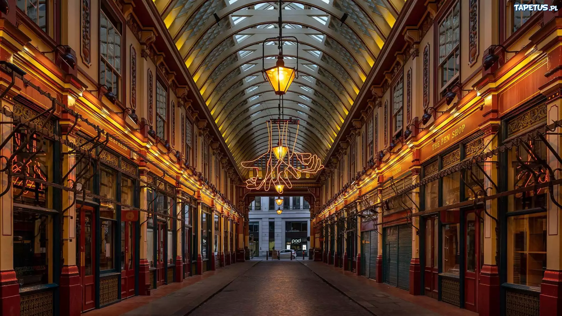 Zadaszona, Ulica, Lampy, Domy, Sklepy, Leadenhall Market, Londyn, Anglia