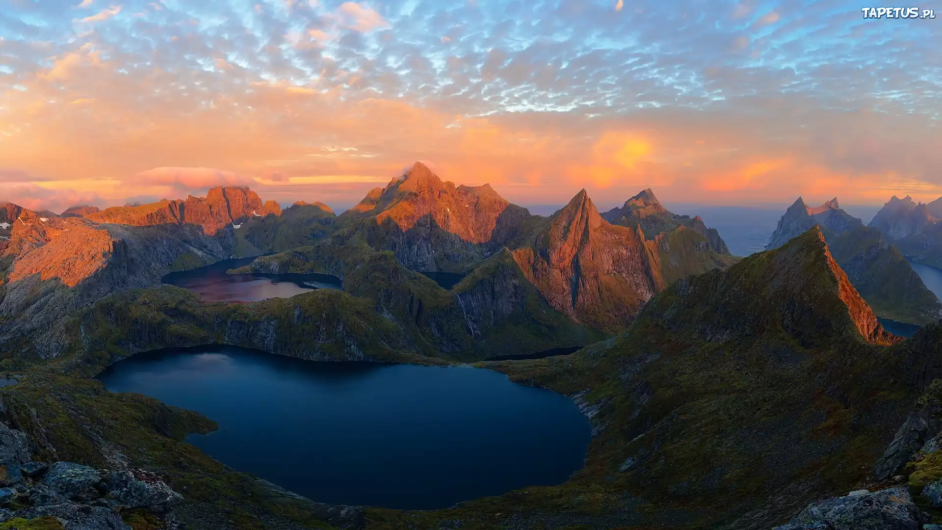 Norwegia, Lofoty, Morze, Góry, Jezioro