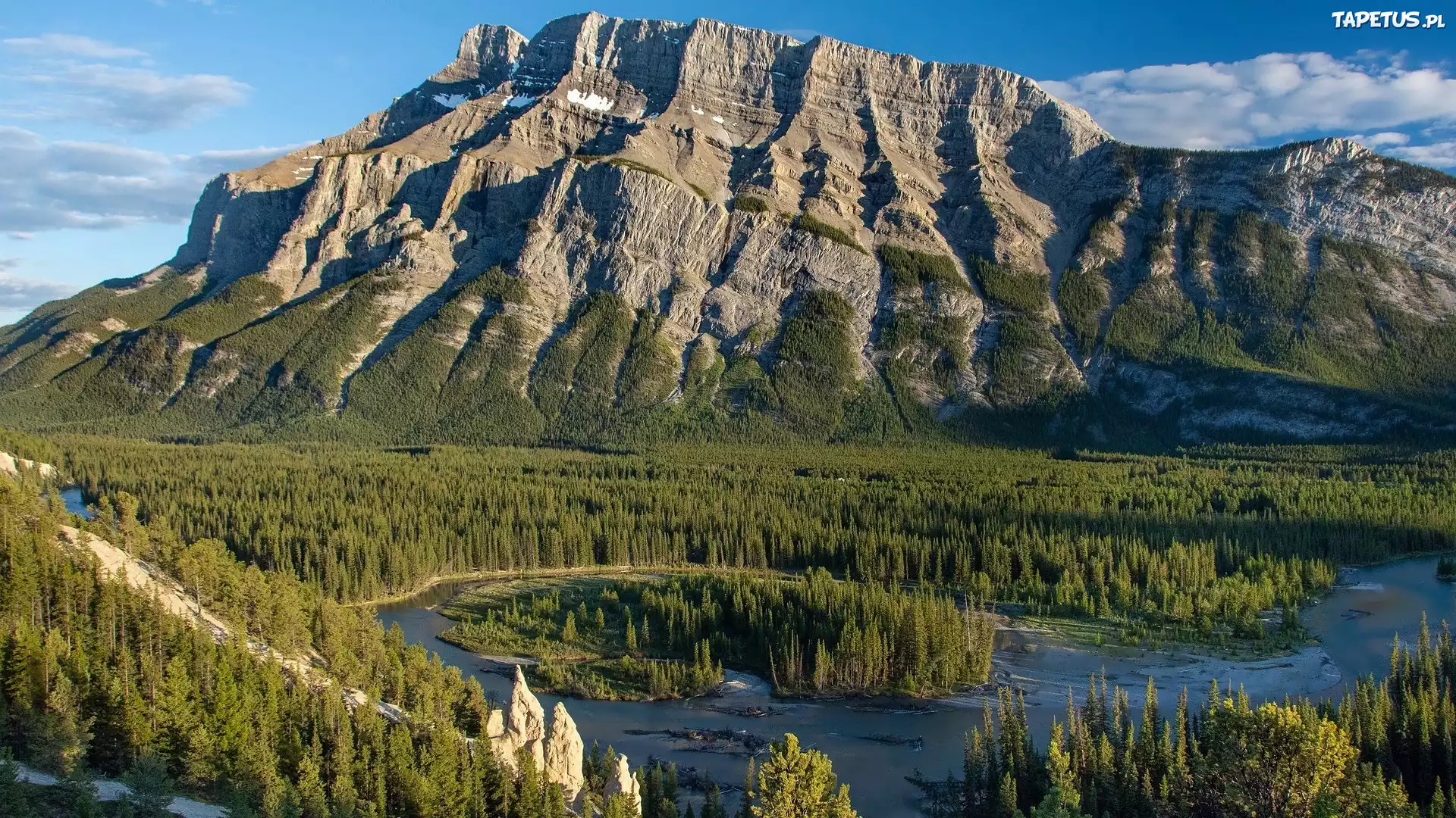 Góra, Mount Rundle, Drzewa, Jezioro, Park Narodowy Banff, Kanada