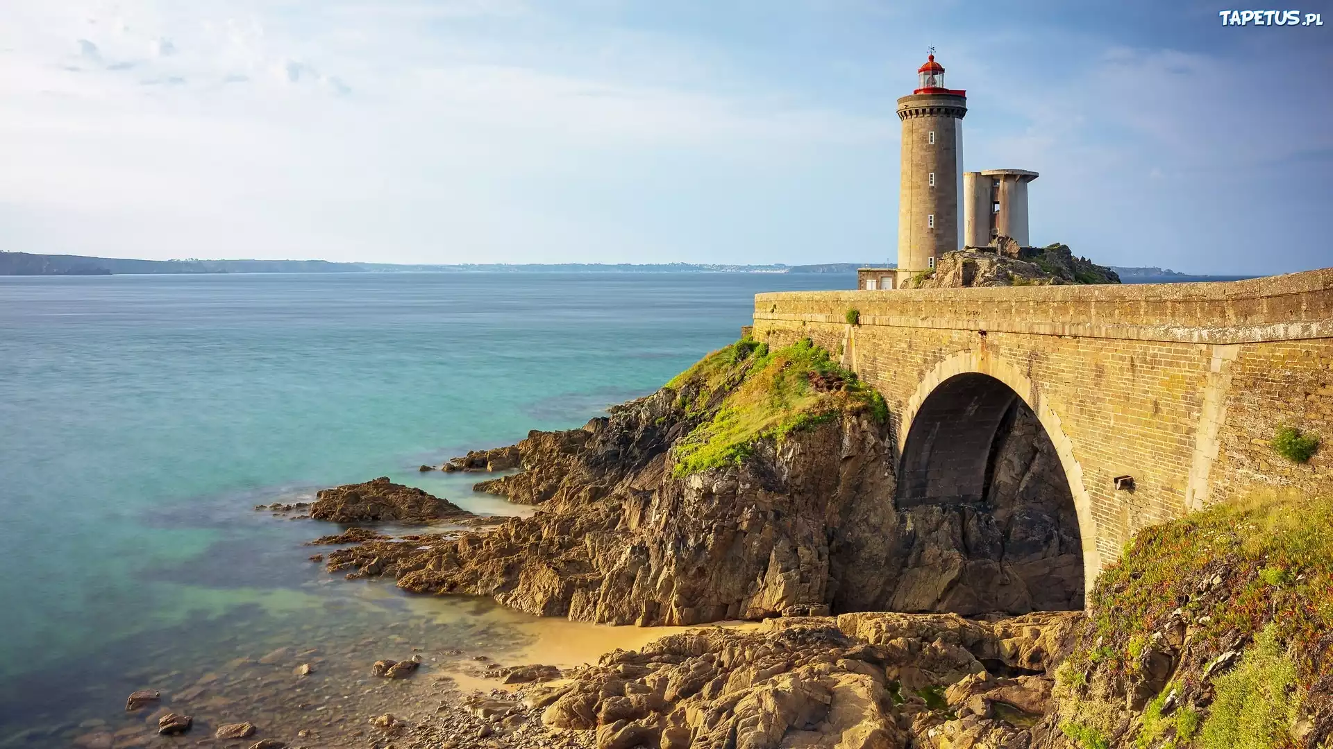 Morze, Latarnia morska, Phare du Petit Minou, Most, Mur, Gmina Plouzane, Bretania, Francja