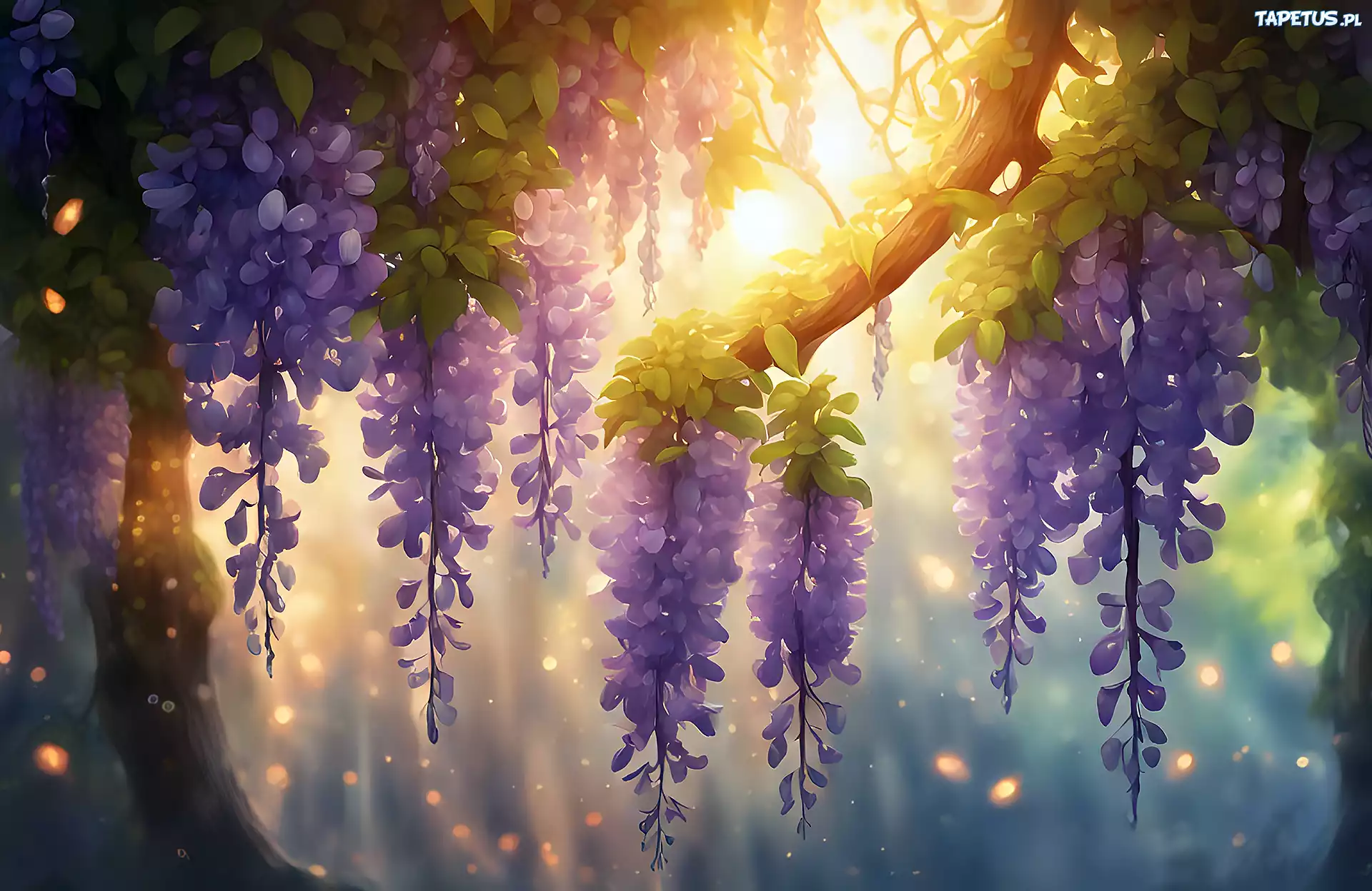 Wisteria, Glicynia, Kwiaty, Grafika