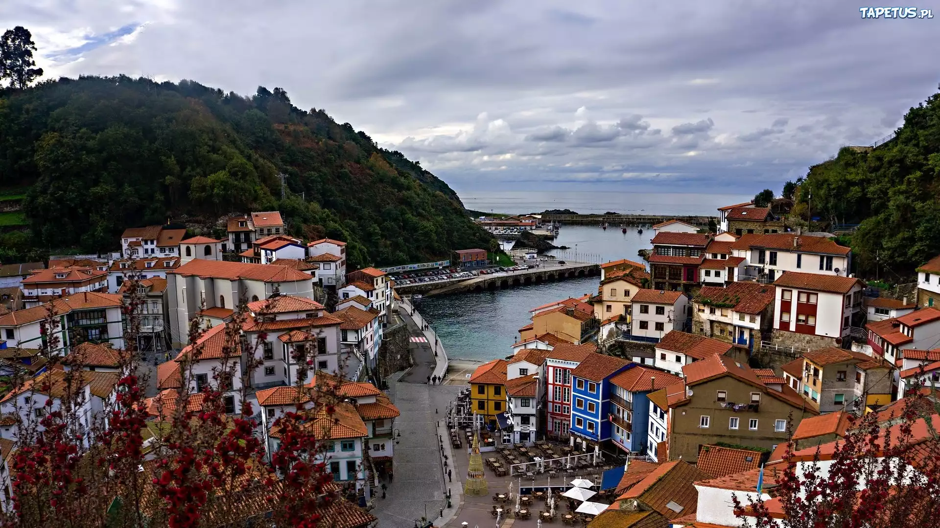 Góry, Domy, Wioska, Cudillero, Hiszpania