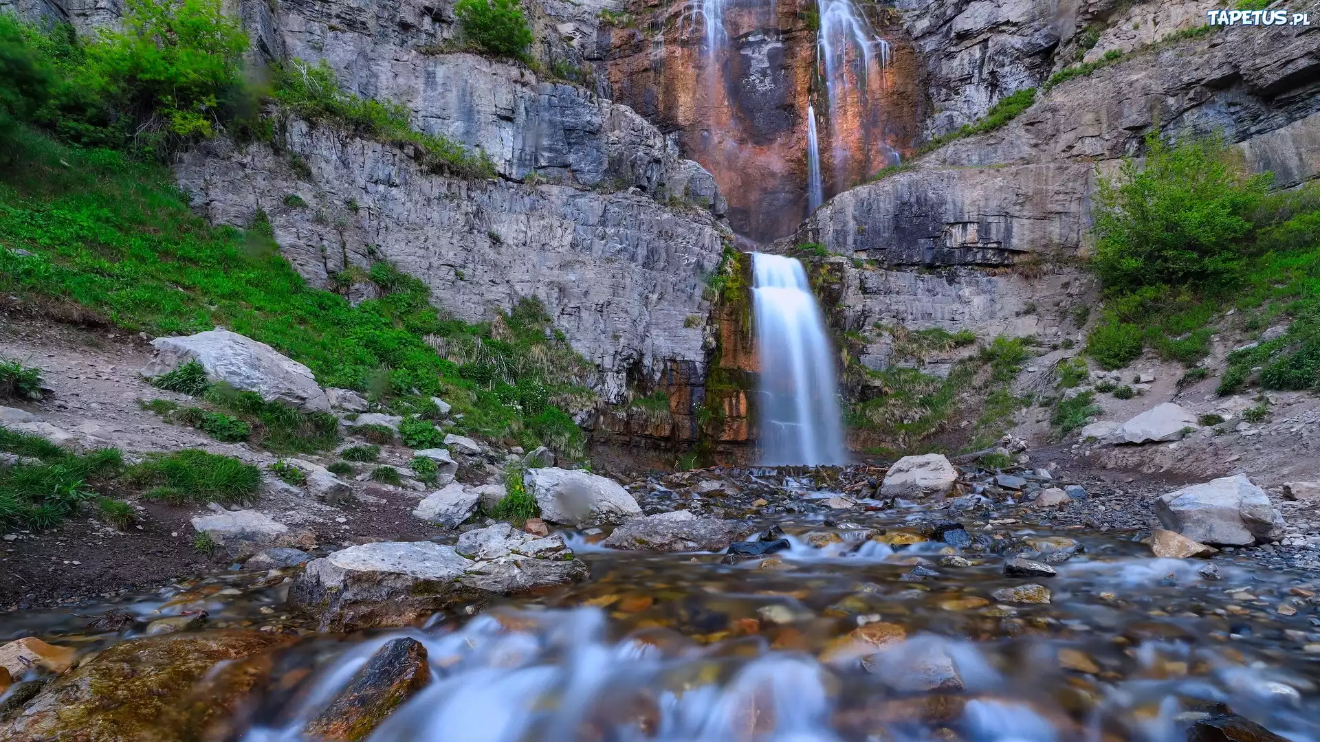 Skały, Wodospad, Stewarts Cascades Falls, Rzeka, Rośliny, Utah, Stany Zjednoczone