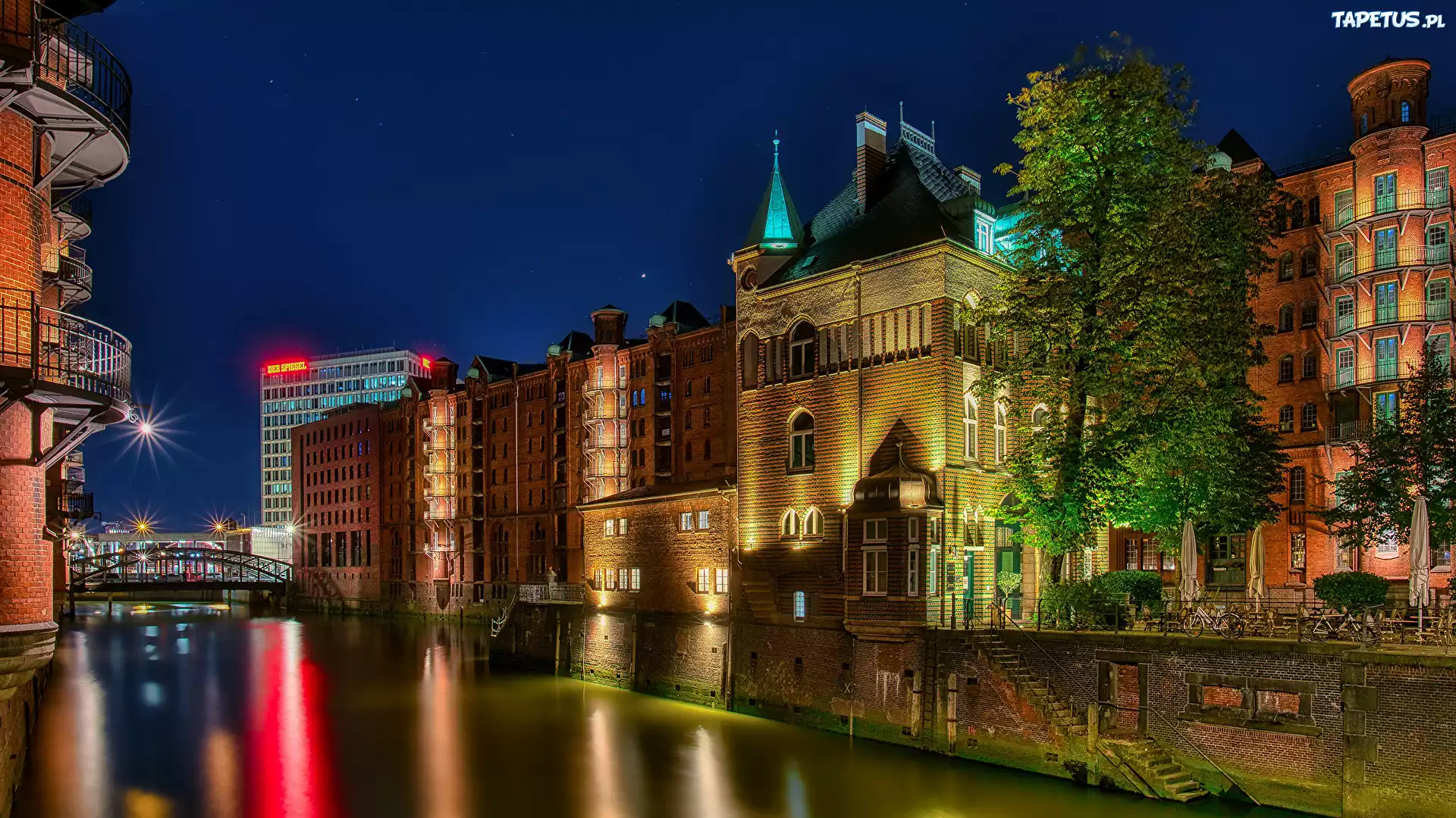 Niemcy, Miasto, Hamburg, Kanał wodny, Most, Domy