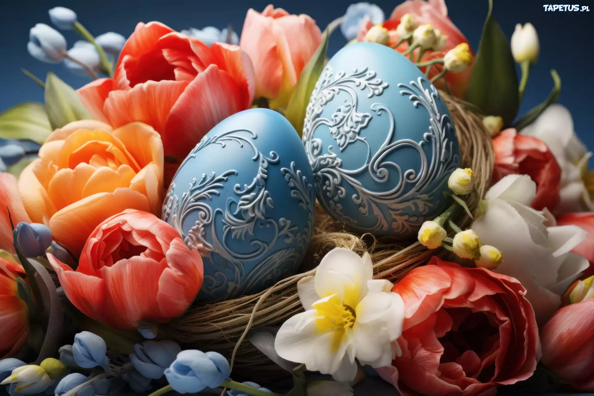 Tulipany, Kwiaty, Pisanki, Kompozycja, Wielkanoc, Grafika