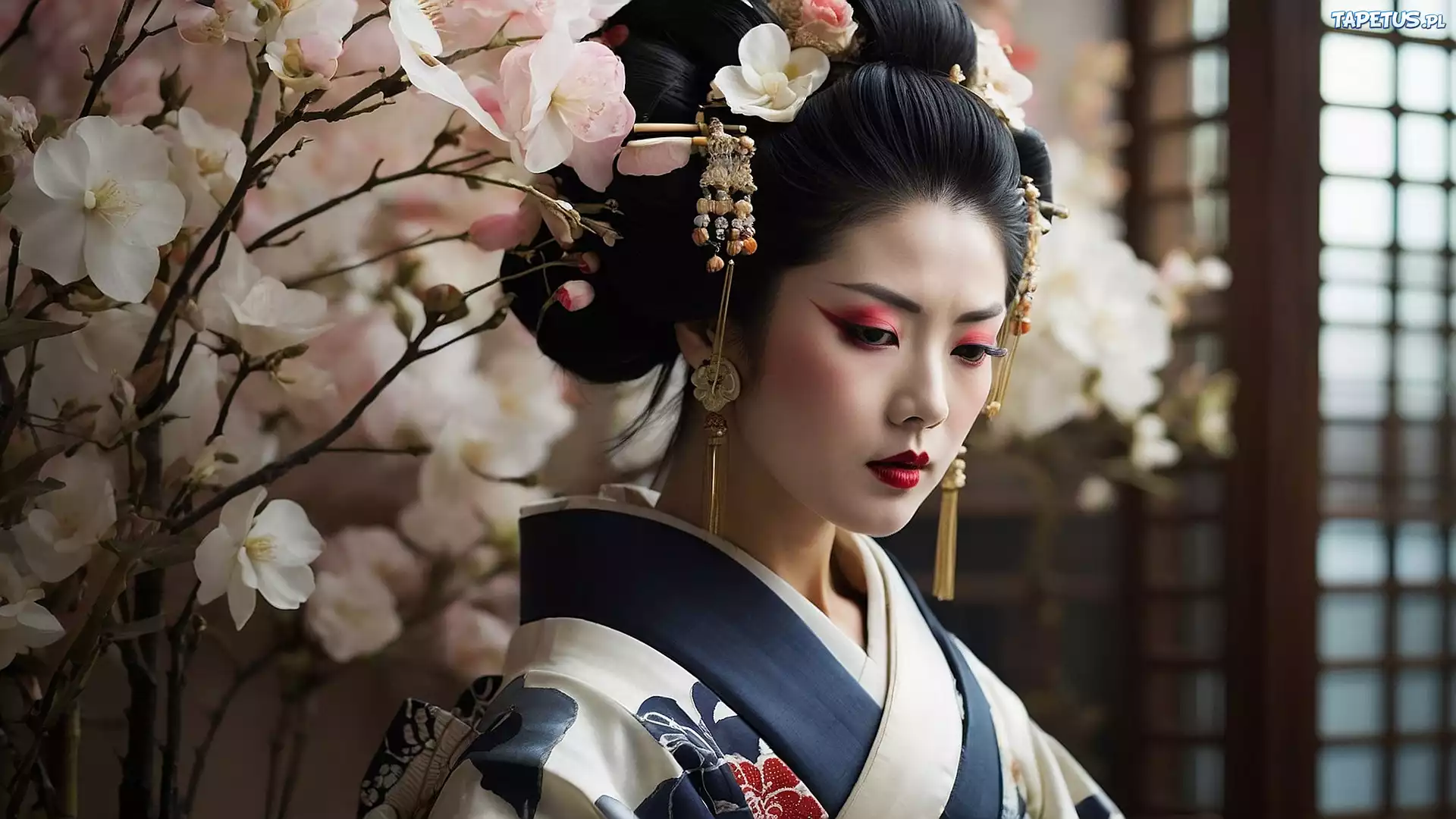 Kobieta, Gejsza, Kimono, Magnolia