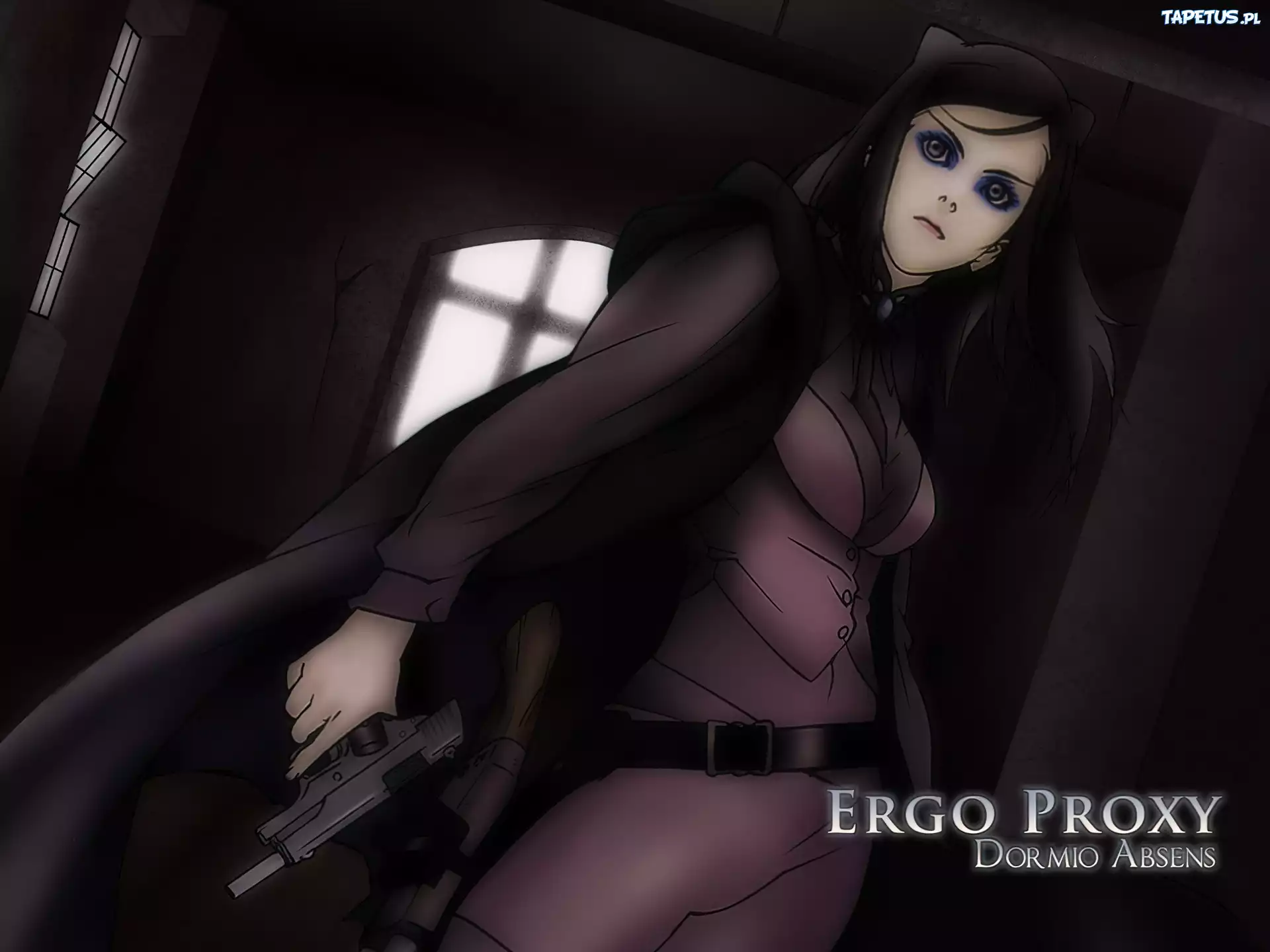 Ergo Proxy, pistolet, okna, loch, dziewczyna, płaszcz