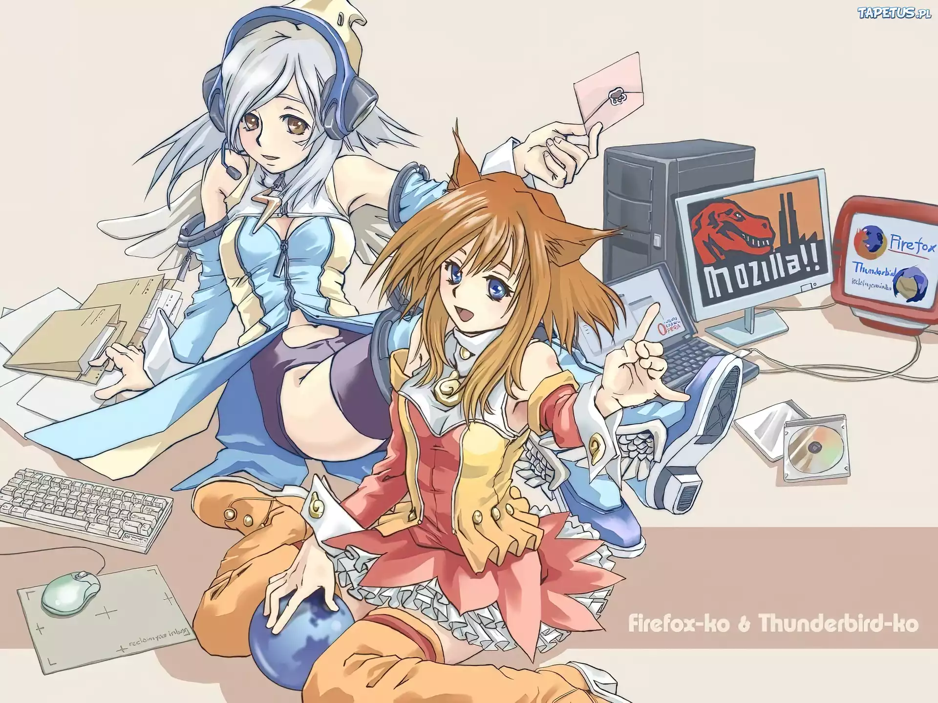 Thunderbird, rysunek, manga, dziewczyny, komputery