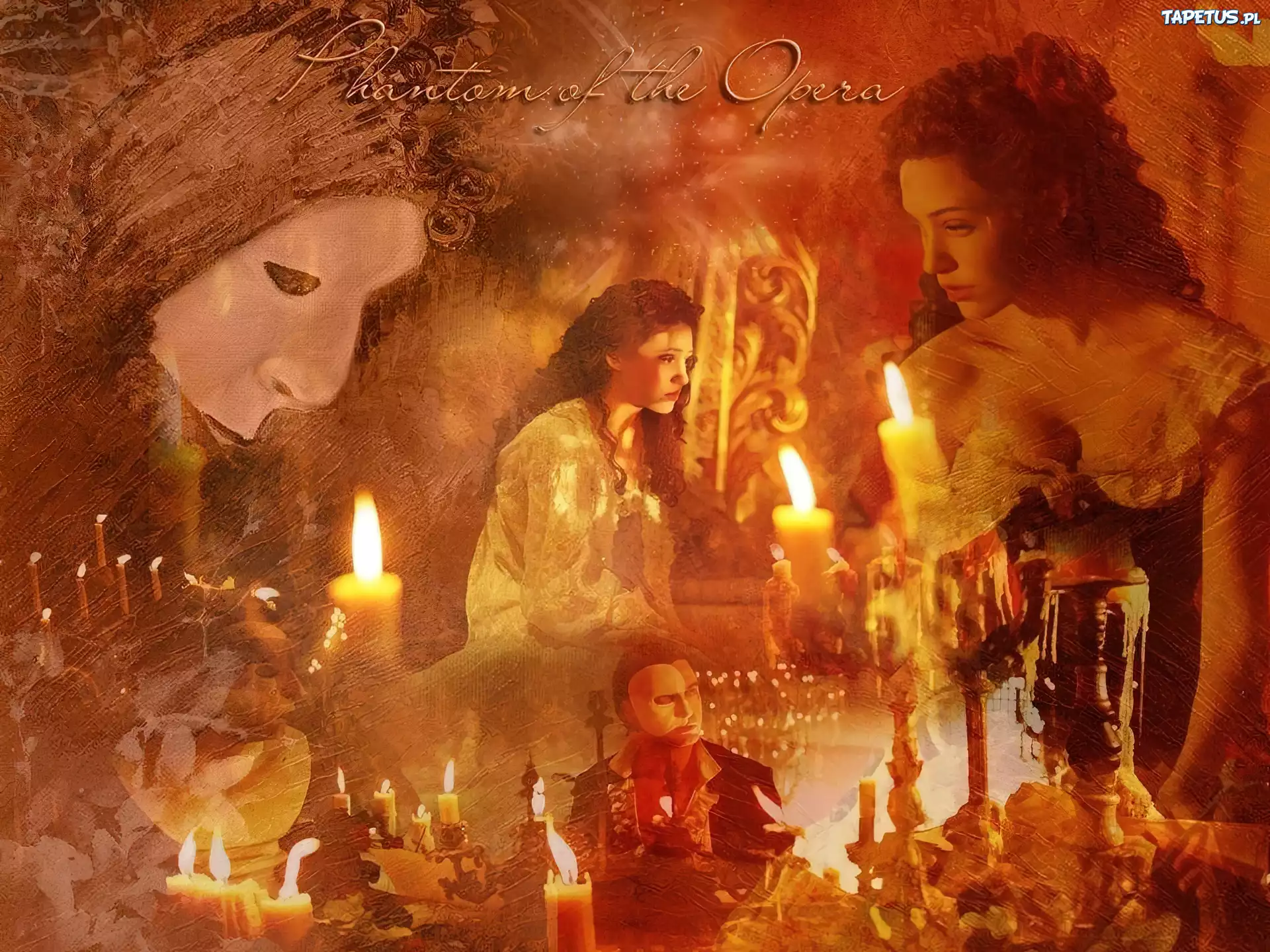 Phantom Of The Opera, Emmy Rossum, smutna, świece, maska
