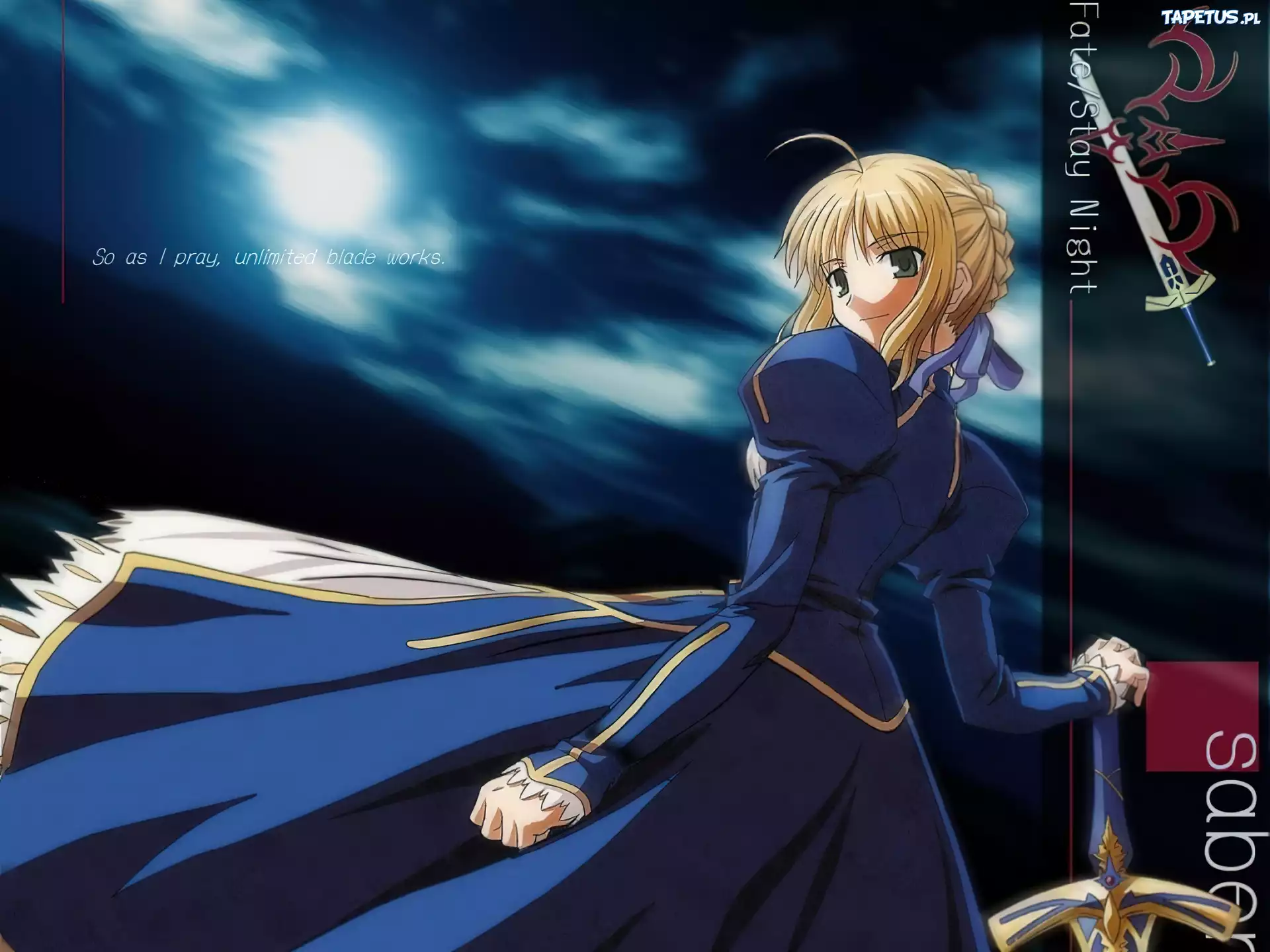 suknia, Fate Stay Night, niebo, miecze, kobieta