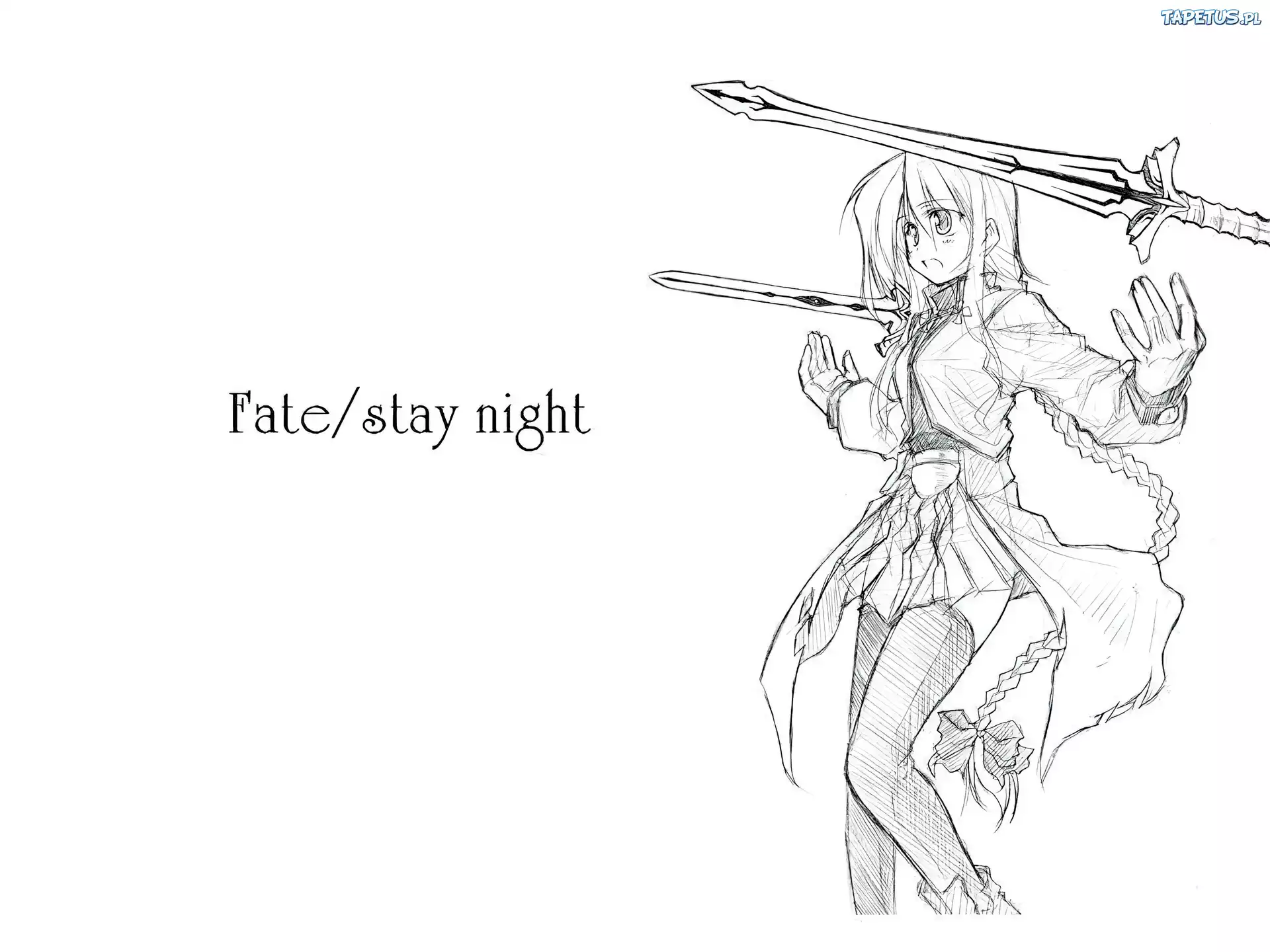 Fate Stay Night, kobieta, szkic, miecze