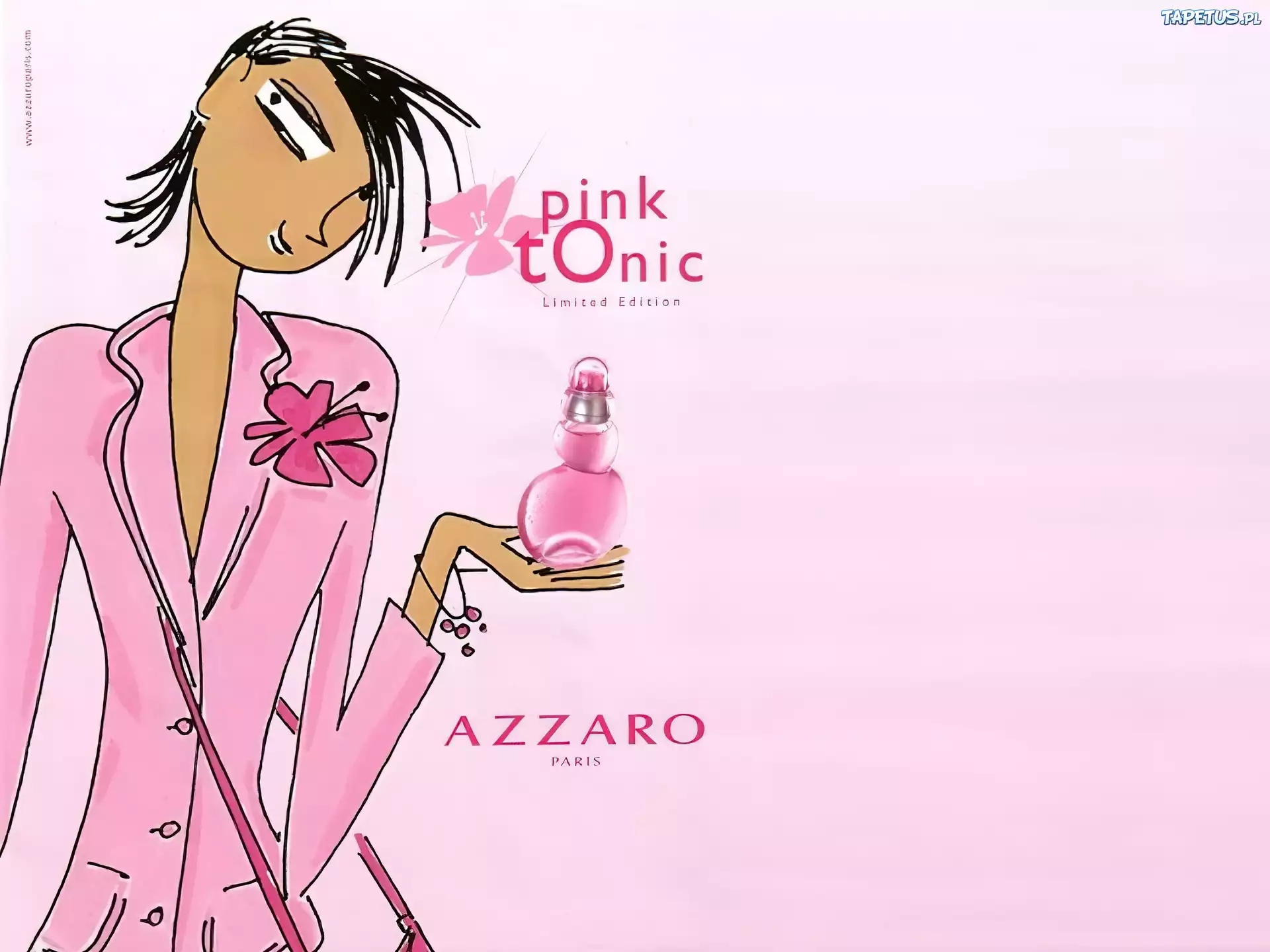 Azzaro, pink, tonic, flakon, perfumy, kobieta, rysunek