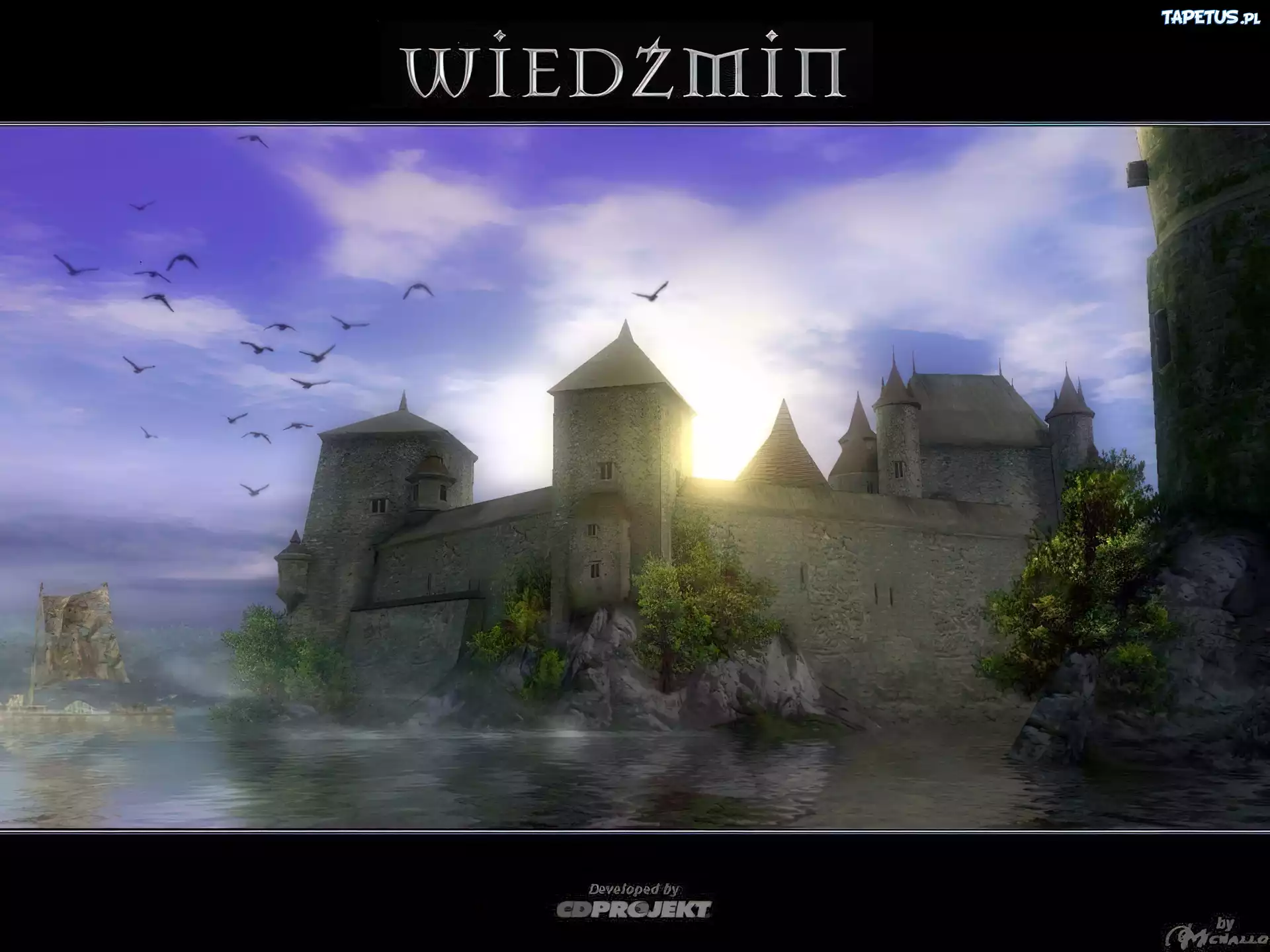 twierdza, morze, ptaki, statek, The Witcher