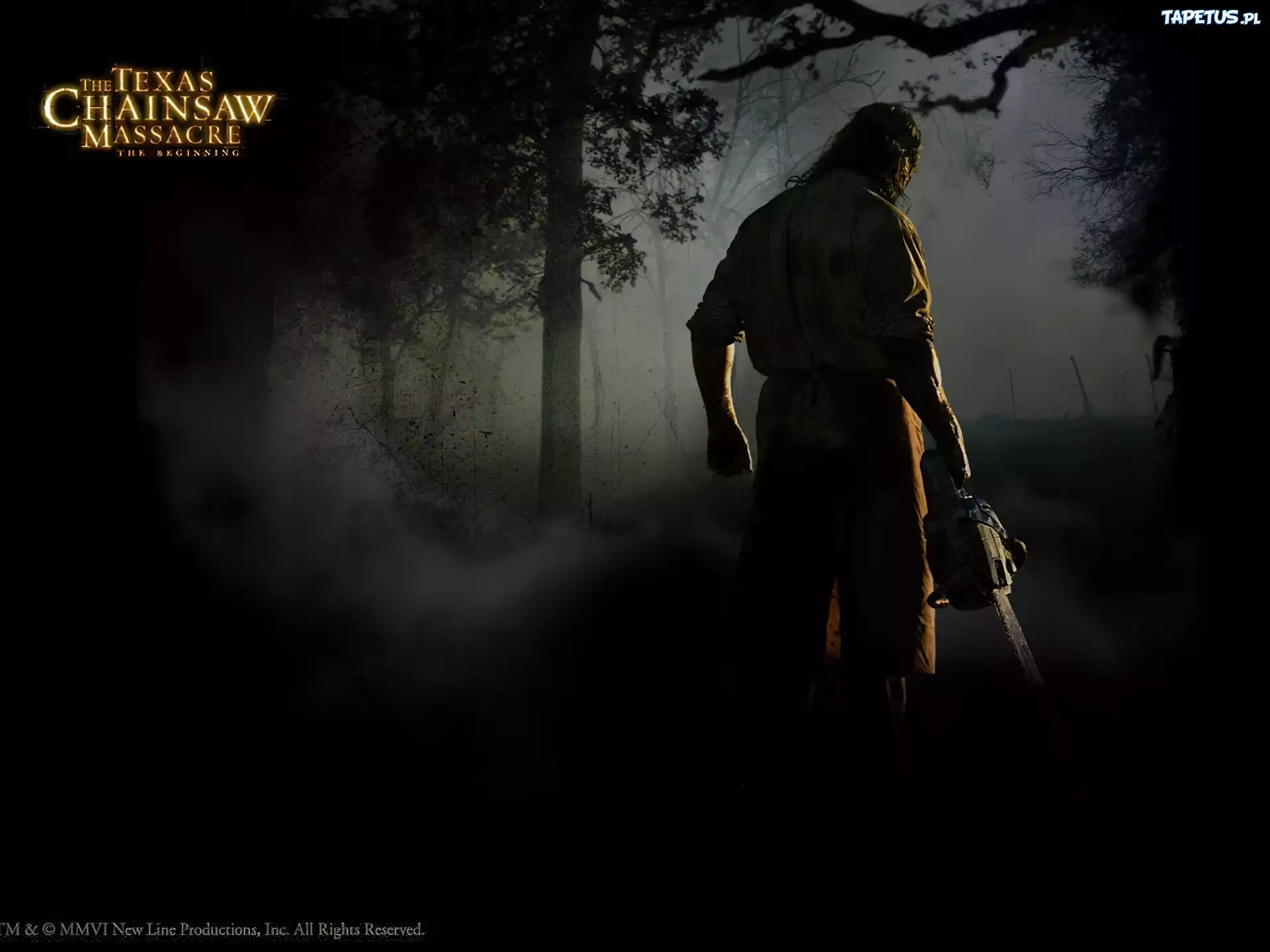 Texas Chainsaw Massacre The Beginning, las, noc, piła łańcuchowa, napis