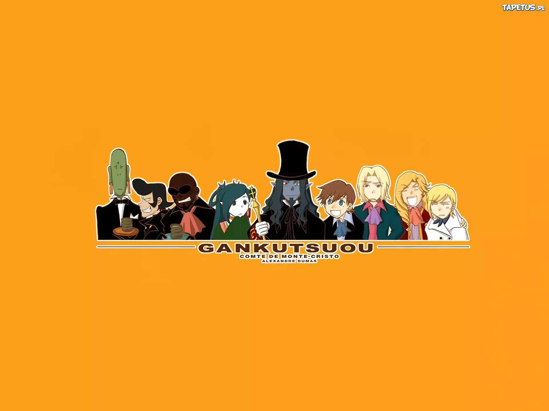 Gankutsuou, ludzie, napis, kapelusz