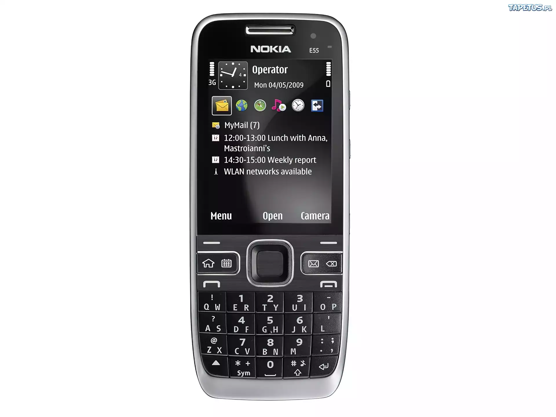 Nokia E55, Czarna, Przód